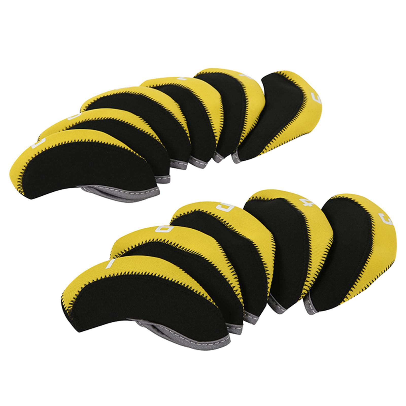 11Pieces Golf Iron Headcover Protector Guard, Golf Clubs Headcovers Numbered Yellow