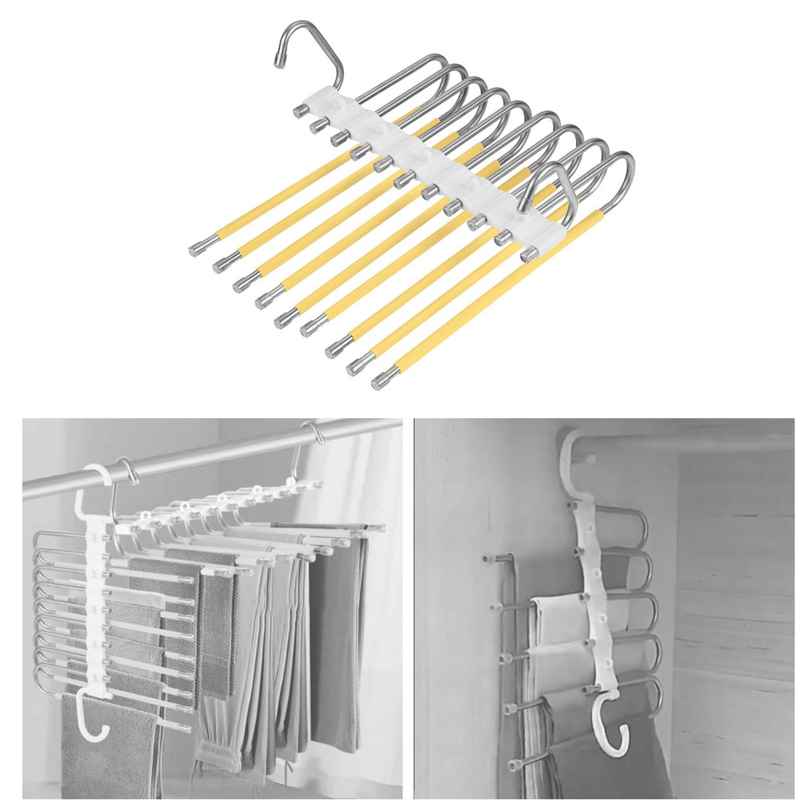 Multi Layer Folding Pants Hangers Slack Wardrobe Travel Hotel Hanging Rack Yellow