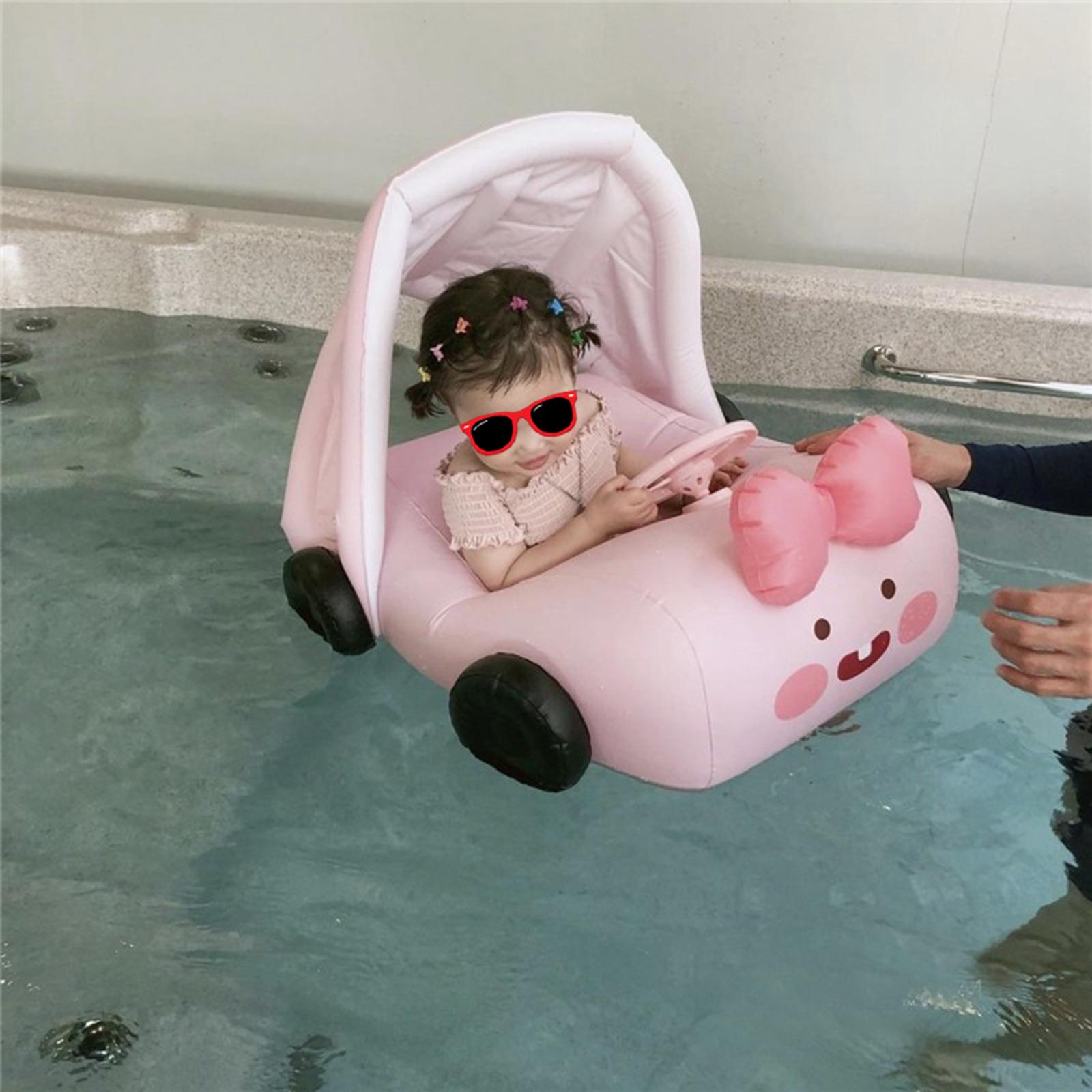 Swimming Seat with Canopy Car Swim Float for Toddlers Children 1-5 Years Old Pink