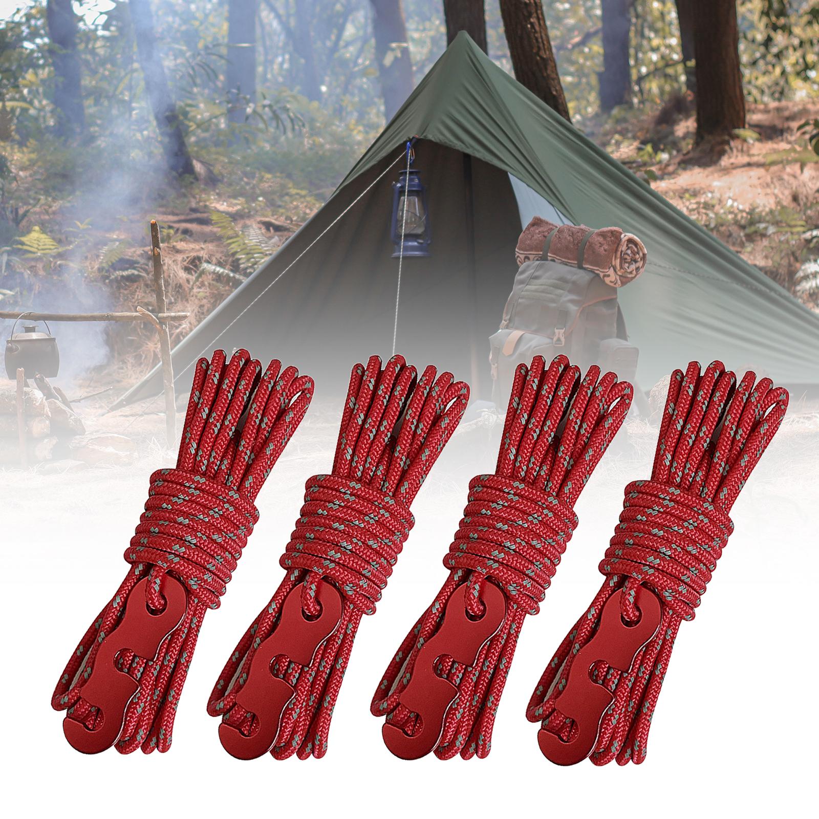 4x Camping Tent Cords Hiking Picnic Survival Gear Activity Outdoor Guy Lines Red
