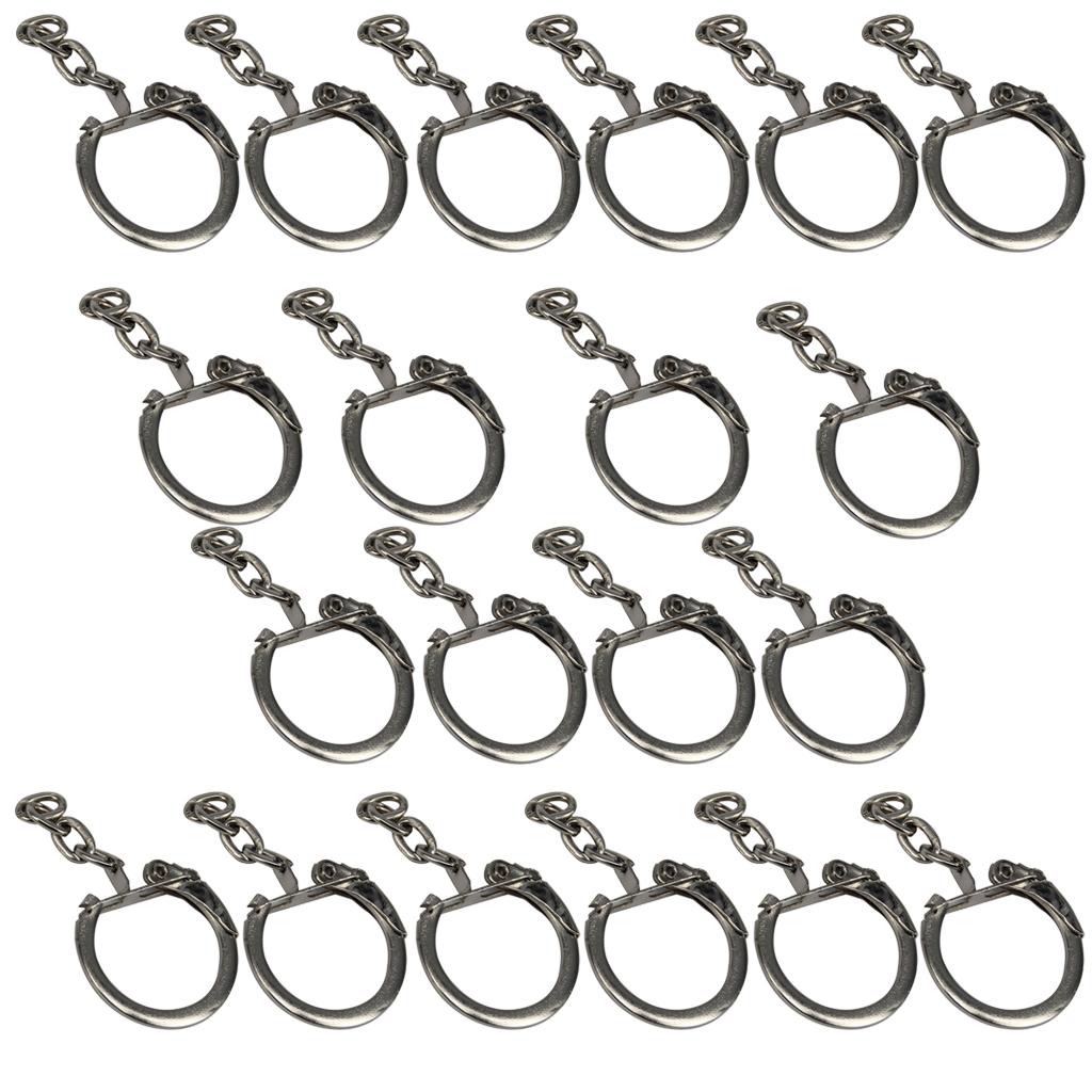 20pc Silver Plated Round Split Keyrings Keychain Clasp With Chains