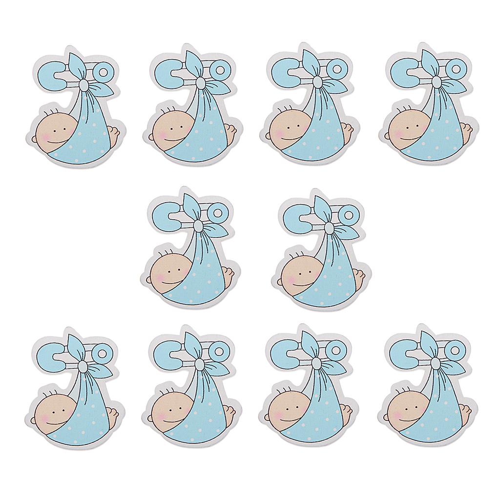 10pcs Wooden Blue Infant Carriage Embellishments Card Making Baby Shower