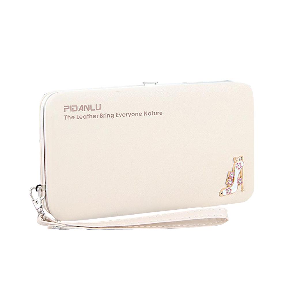 Fashionable Womens Long PU Wallet Coin Purse Cellphone Pouch Beige