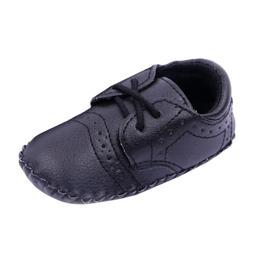 PU Leather Toddler Baby Shoes Infant Baby Crib Walker Shoes Deep Black 12