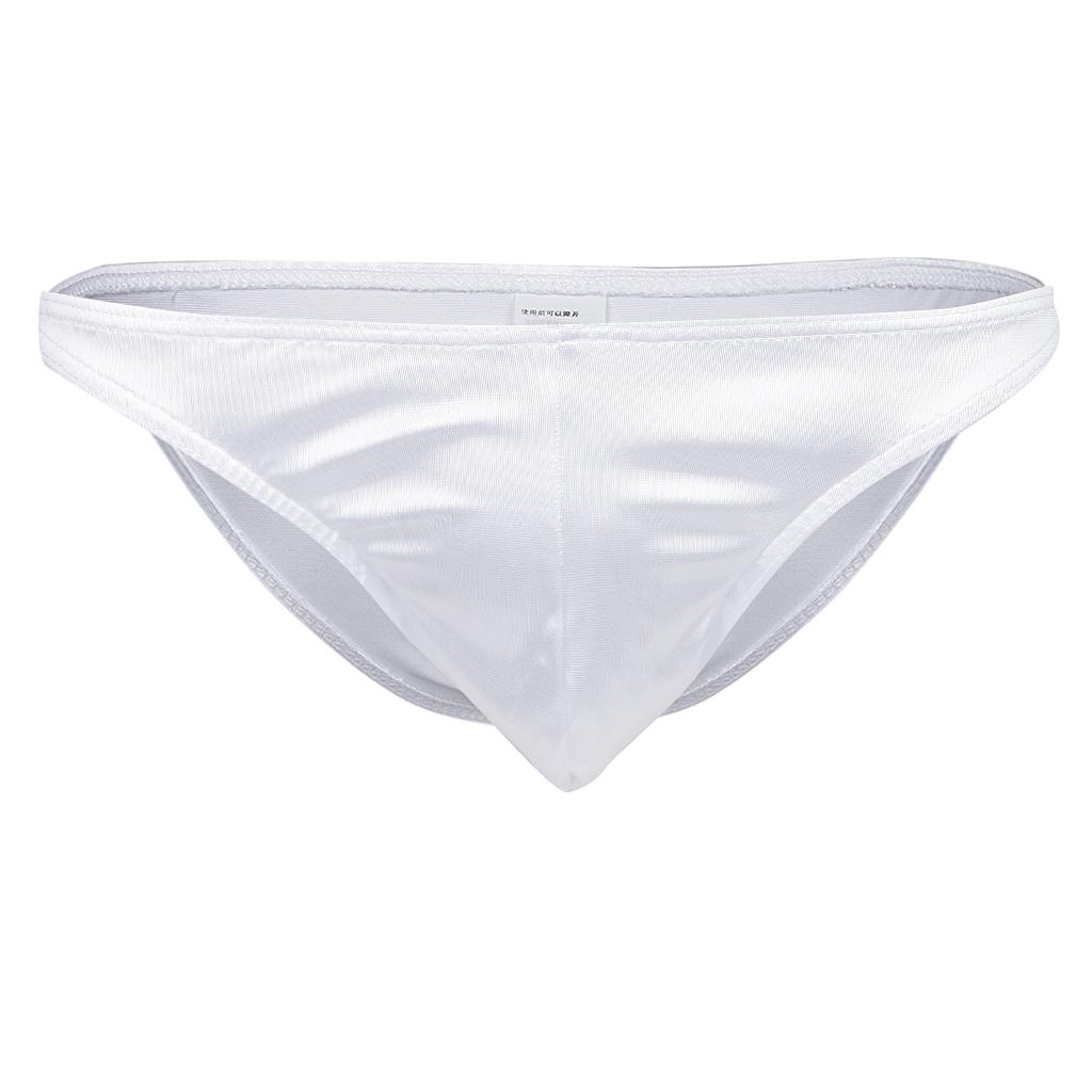 Sexy Men's Shiny Imitation Leather Pouch Mini Briefs Underwear L White