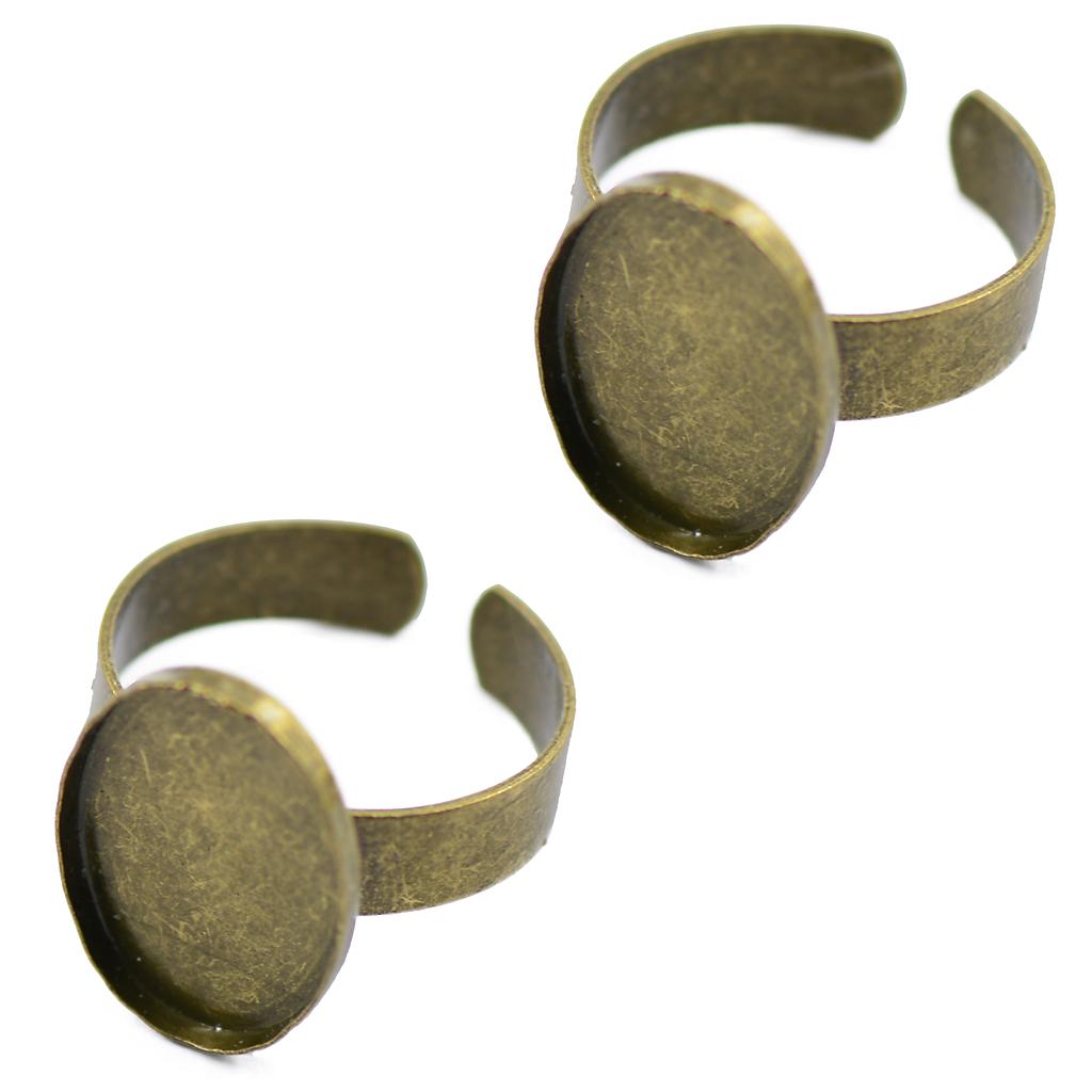 2pcs Adjustable Oval Ring Base Settings for DIY Cabochon Antique Bronze