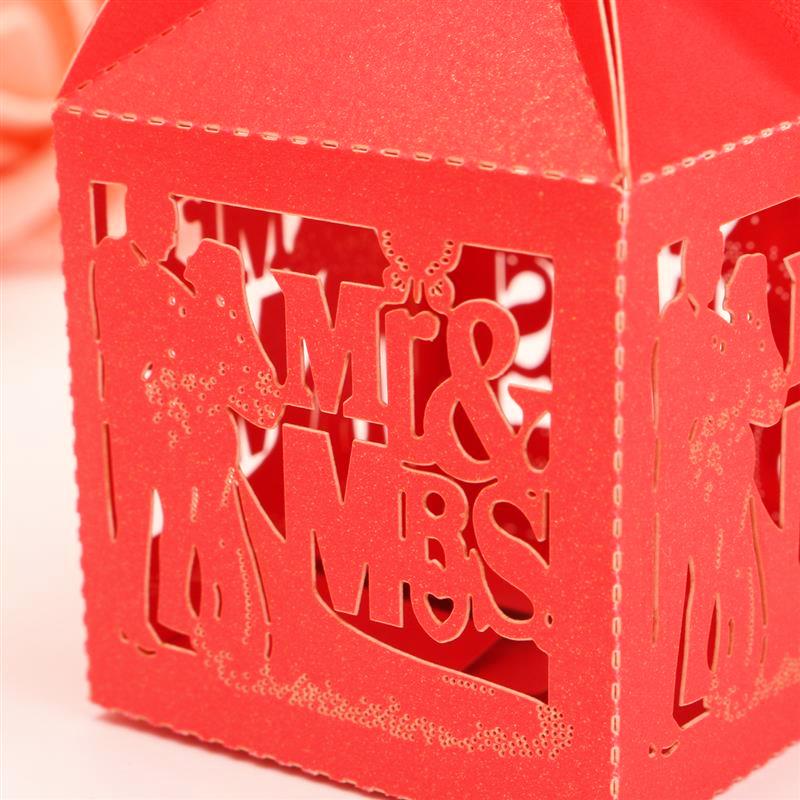 50 Laser Cut Mr & Mrs Candy Gift Boxes W/Ribbon Wedding Favors sweets Boxes