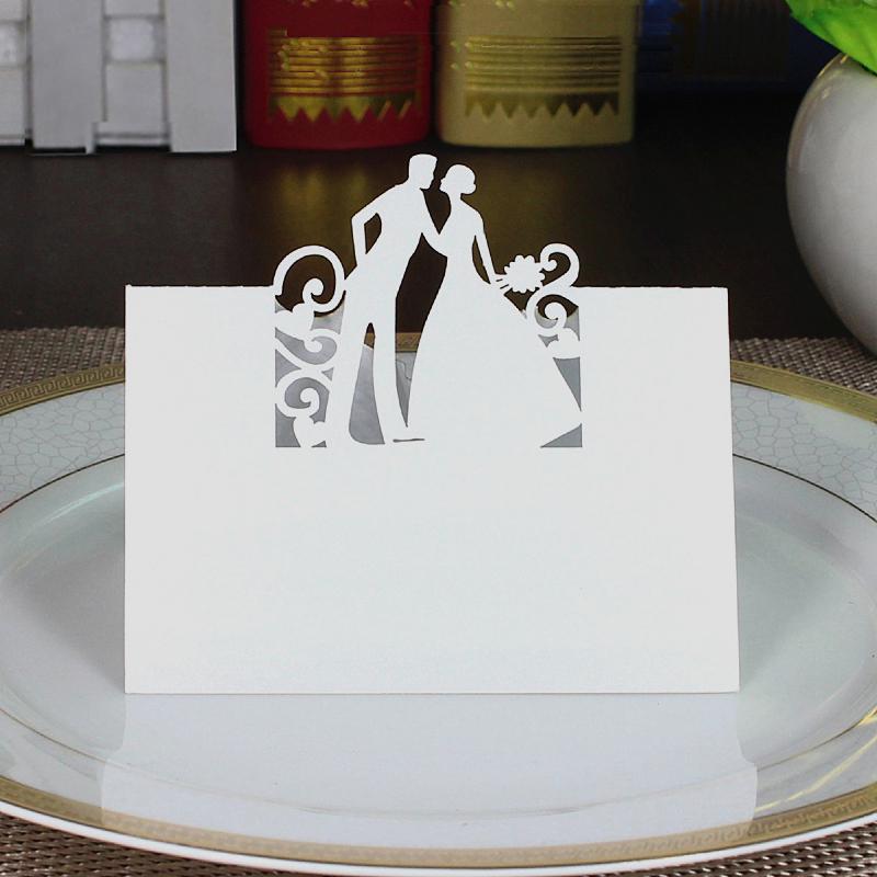 50Pcs Wedding Marriage Name Number Place Table Cards Laser Cut Bride & Groom