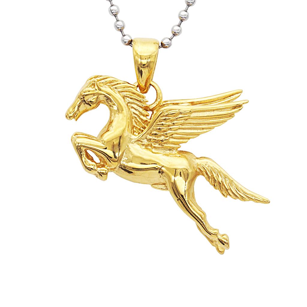 Pegasus Flying Horse Stainless Steel Pendant Necklace for Men Gold