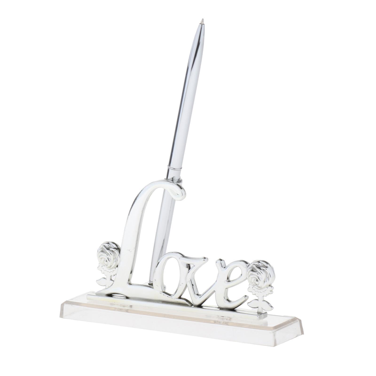 Wedding Signing Pen Holder Set Silver