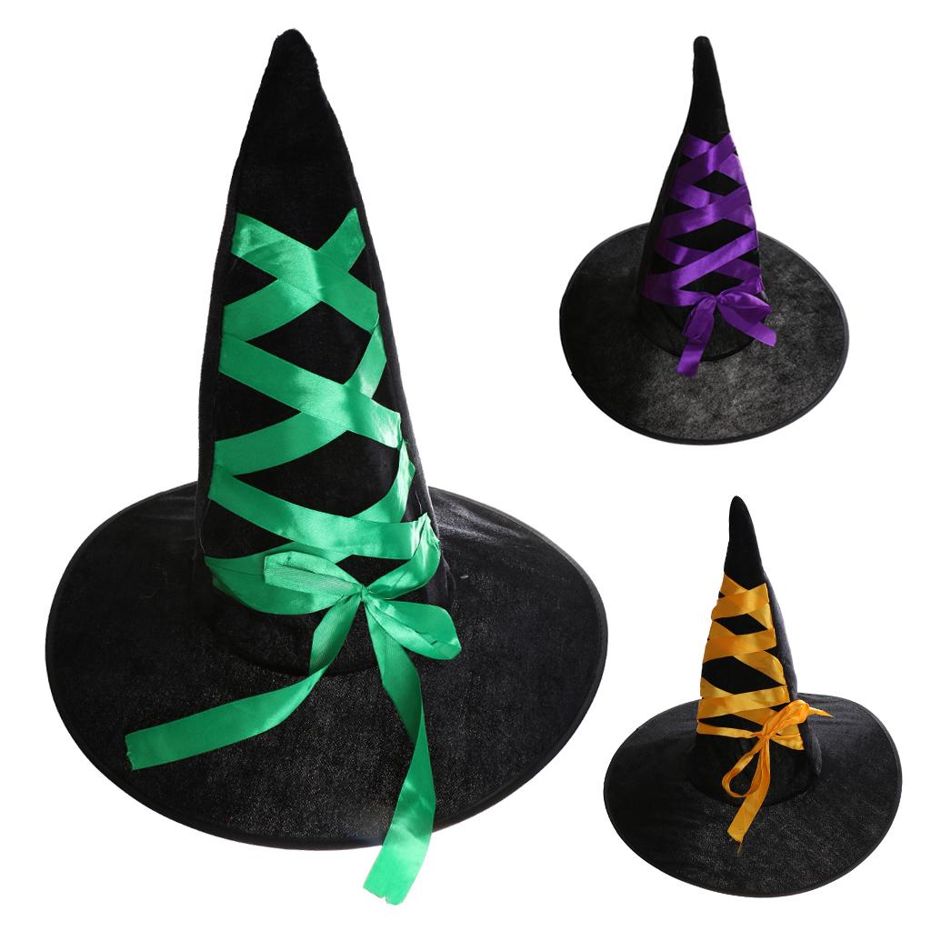 Adult Black Witch Fancy Dress Costume Accessory Halloween Witches Hat Purple