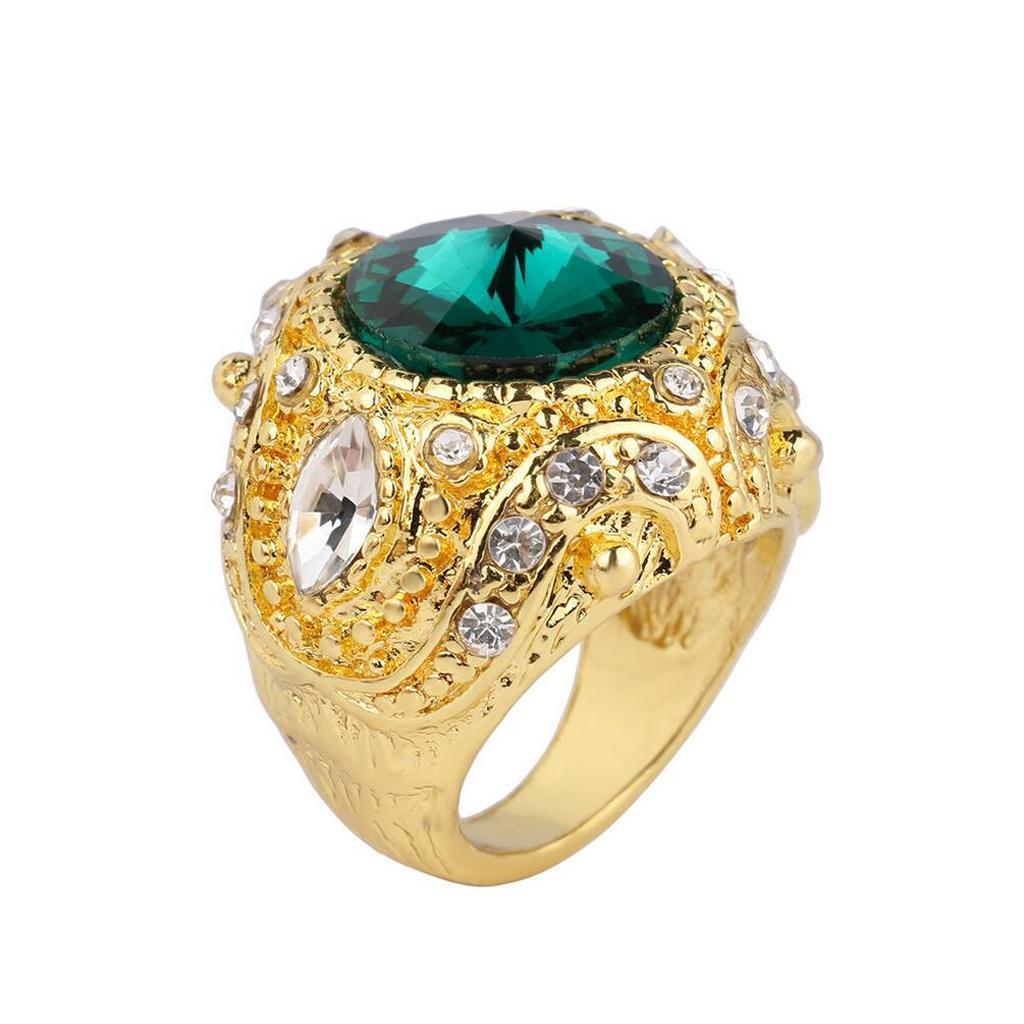 Retro Crown Rhinestone Ring Mosaic Curved Finger Rings Unisex Green 20mm