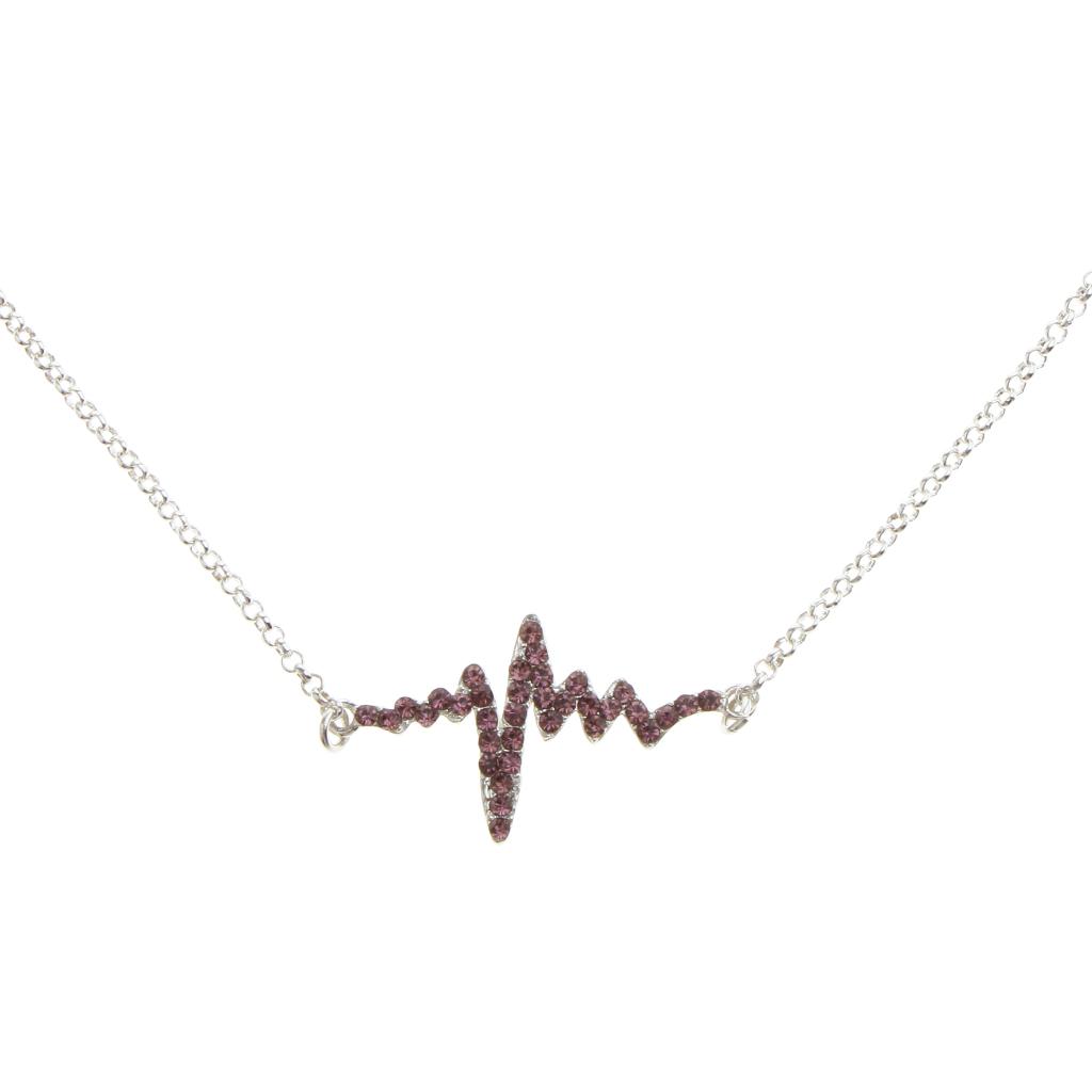 Creative Heartbeat Pendant Necklace Chain Women Jewelry #2 Silver-Purple