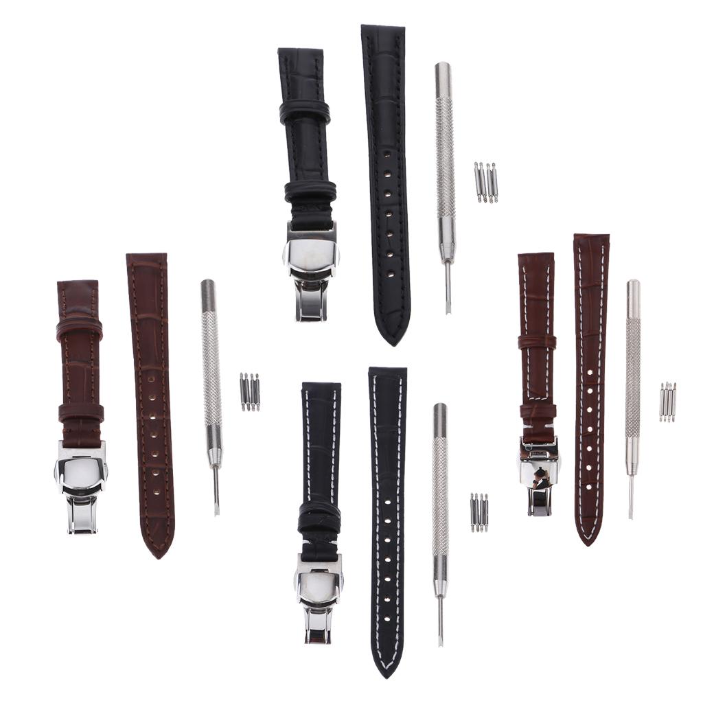 Watch Band Leather Replacement Belt Buckle Accessory Black with black line