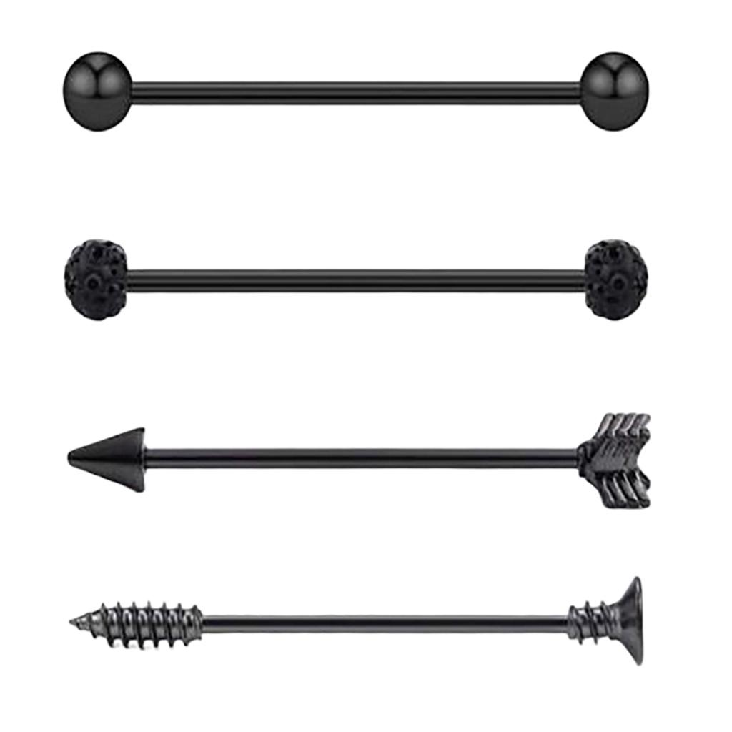 4 Pieces Stainless Steel Industrial Barbell Earrings Black