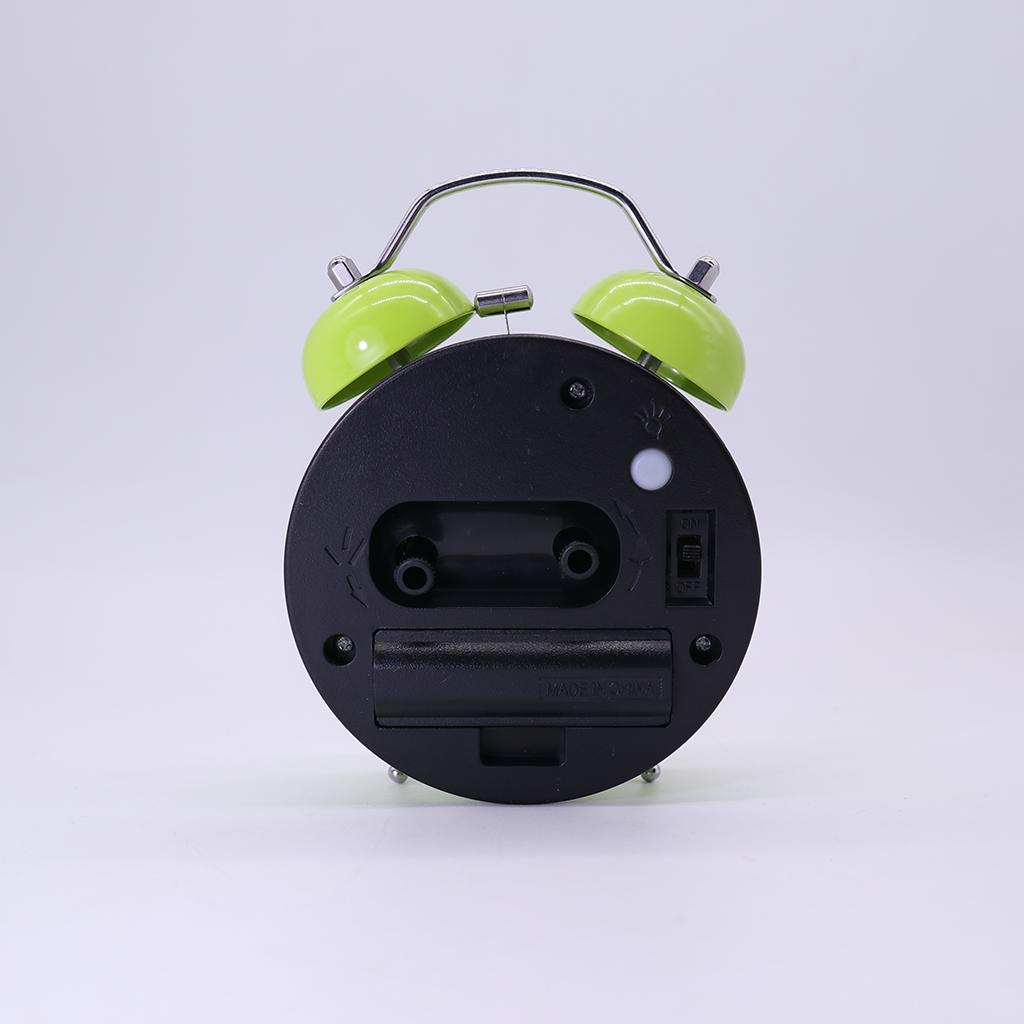 Travel Non-ticking Classic Analog Twin Bell Alarm Clock with Backlight Green