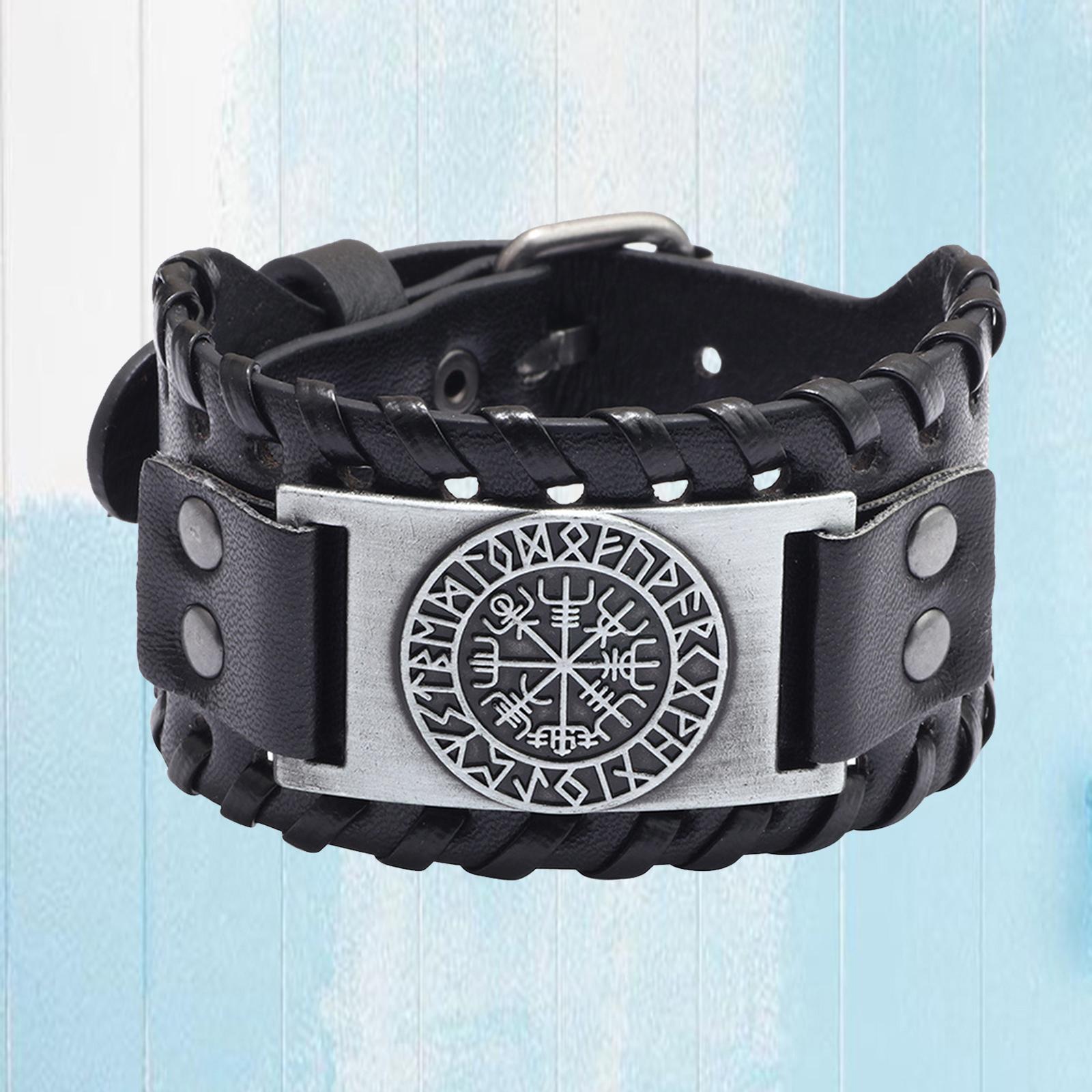 Viking Braided Rope Mens Bracelet Leather Bangle Wristband PU Leather Silver