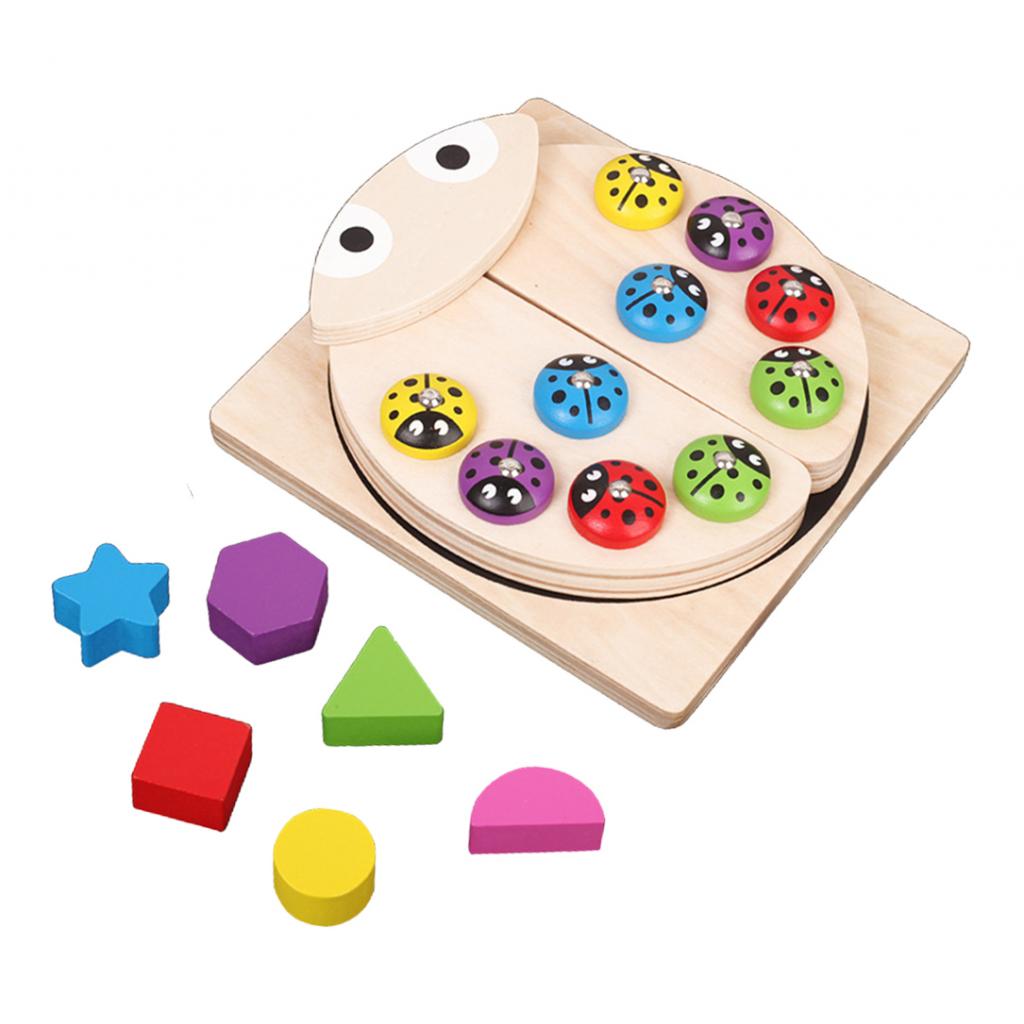 1 Set Wooden Magnetic Catching Ladybug Puzzle Development Fishing Game Toy