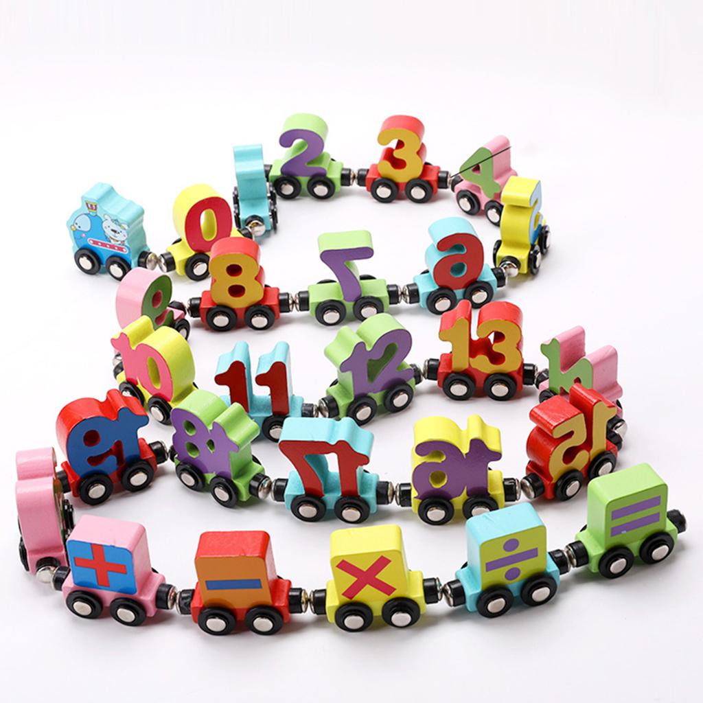 Wooden Magnetic Train Carrige Cars Kids Toy Mini Vehicles Gift numbers