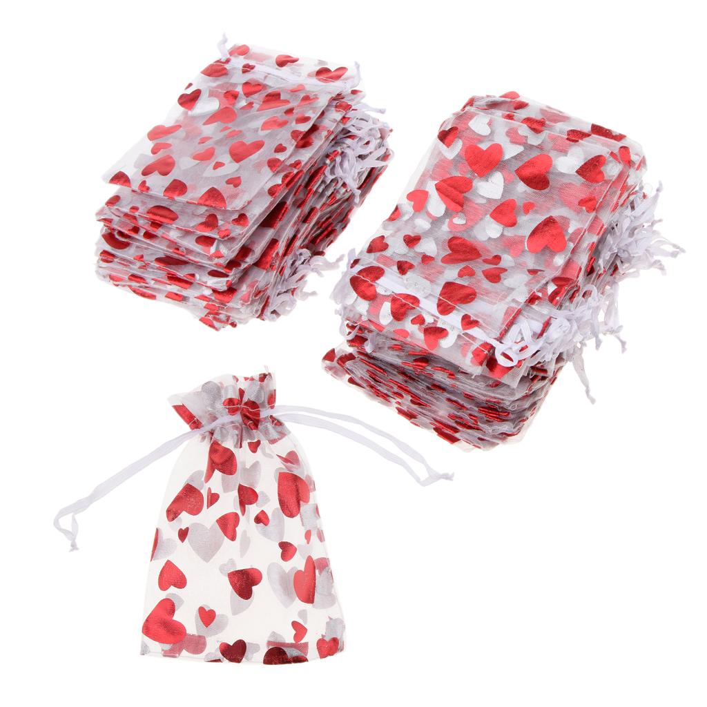 100pcs Organza Love Heart Drawstring Gift Pouch Candy Bag Wedding Favor