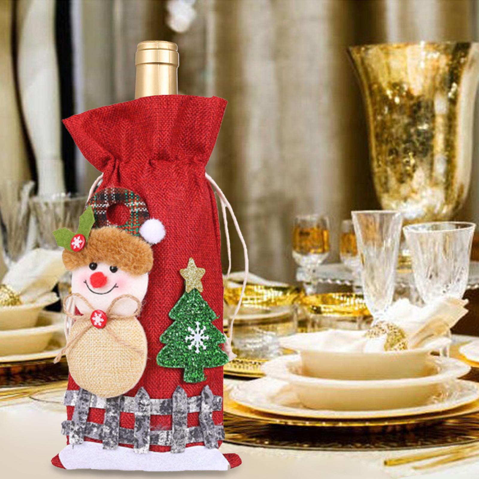 Christmas Bottle Gift Bags Washable Reusable for Housewarming Gift Home Snowman