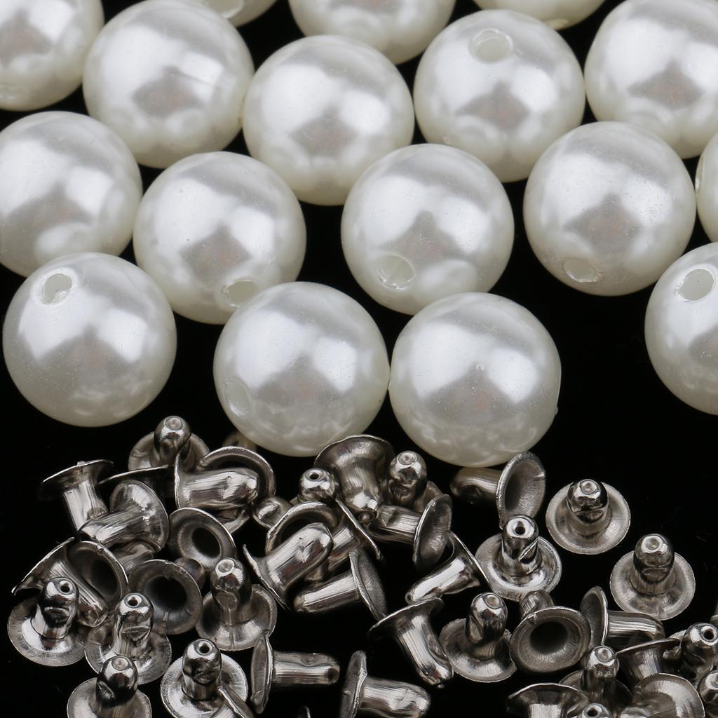 50pcs Pearl Rivets Studs Button for Clothes Bracelet Bag Leather Craft 6mm 