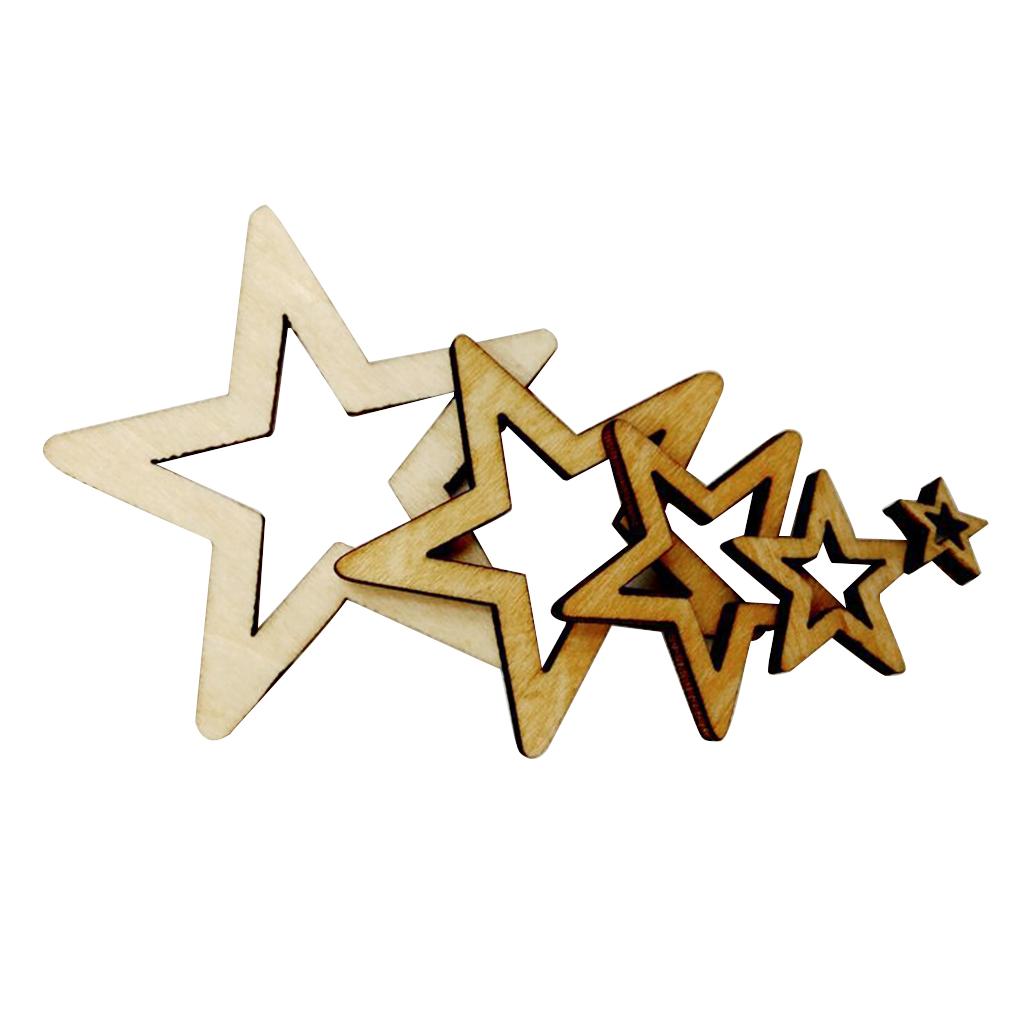 50 Pieces Assorted Size Hollow Star Shape Unfinished Wooden