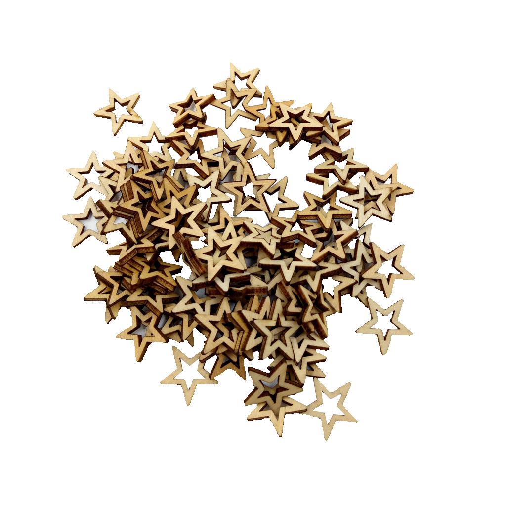 200 Pieces Unfinished Hollow Star Shape Wooden Embellishments 10mm