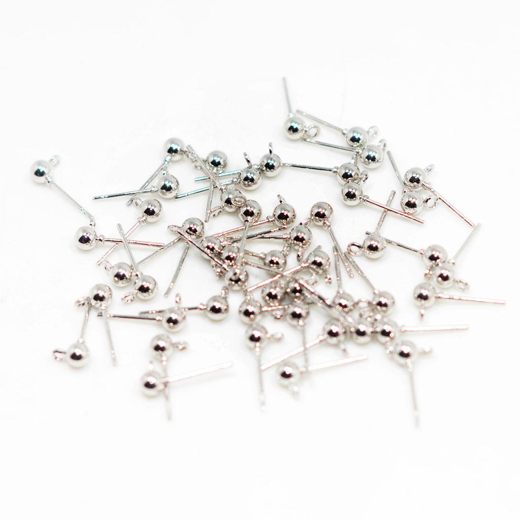 50pcs Ball Ear Pin Studs Earring Posts with Loop Jewelry Making ...