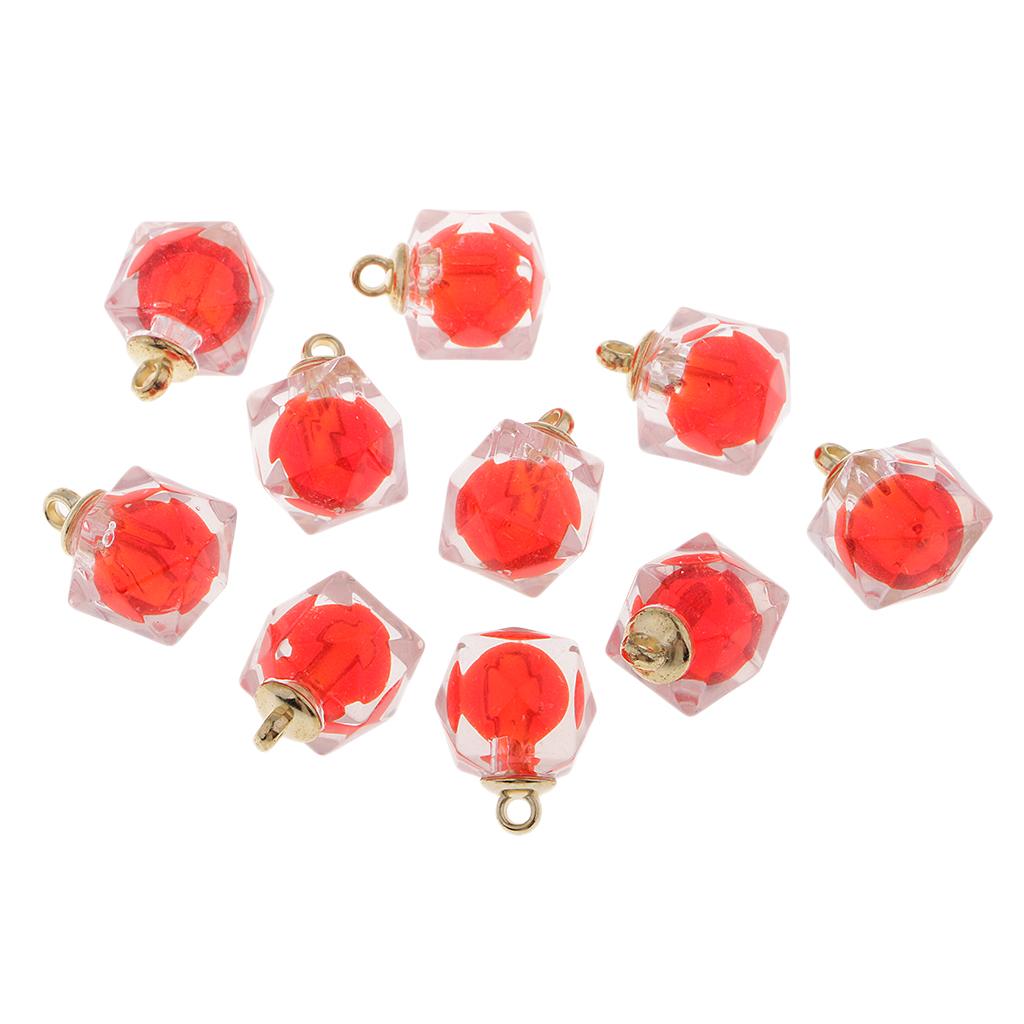 10x Clear Resin Polygon Crystal Pendants Jewelry Making Charms red 