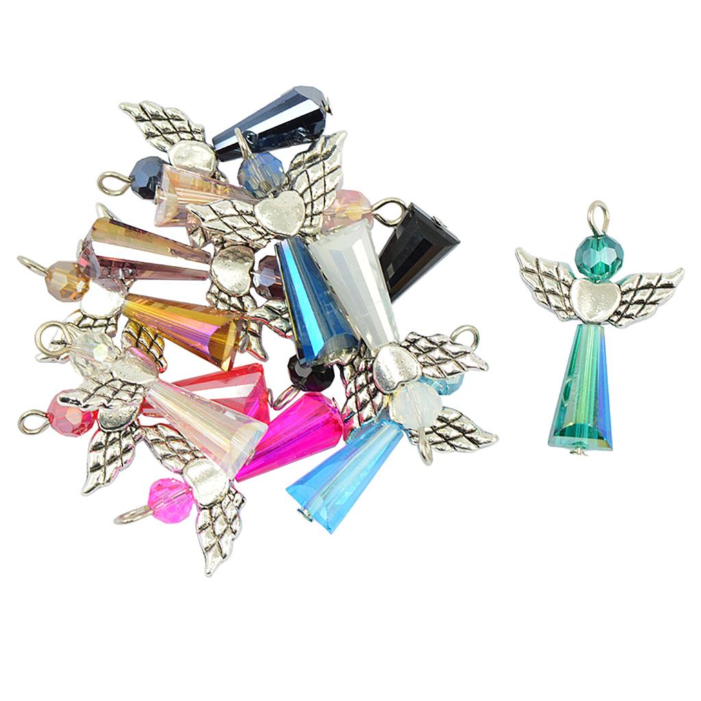 48x Beaded Tibetan Silver Angel Heart Wing Faceted Glass DIY Dangle Pendant