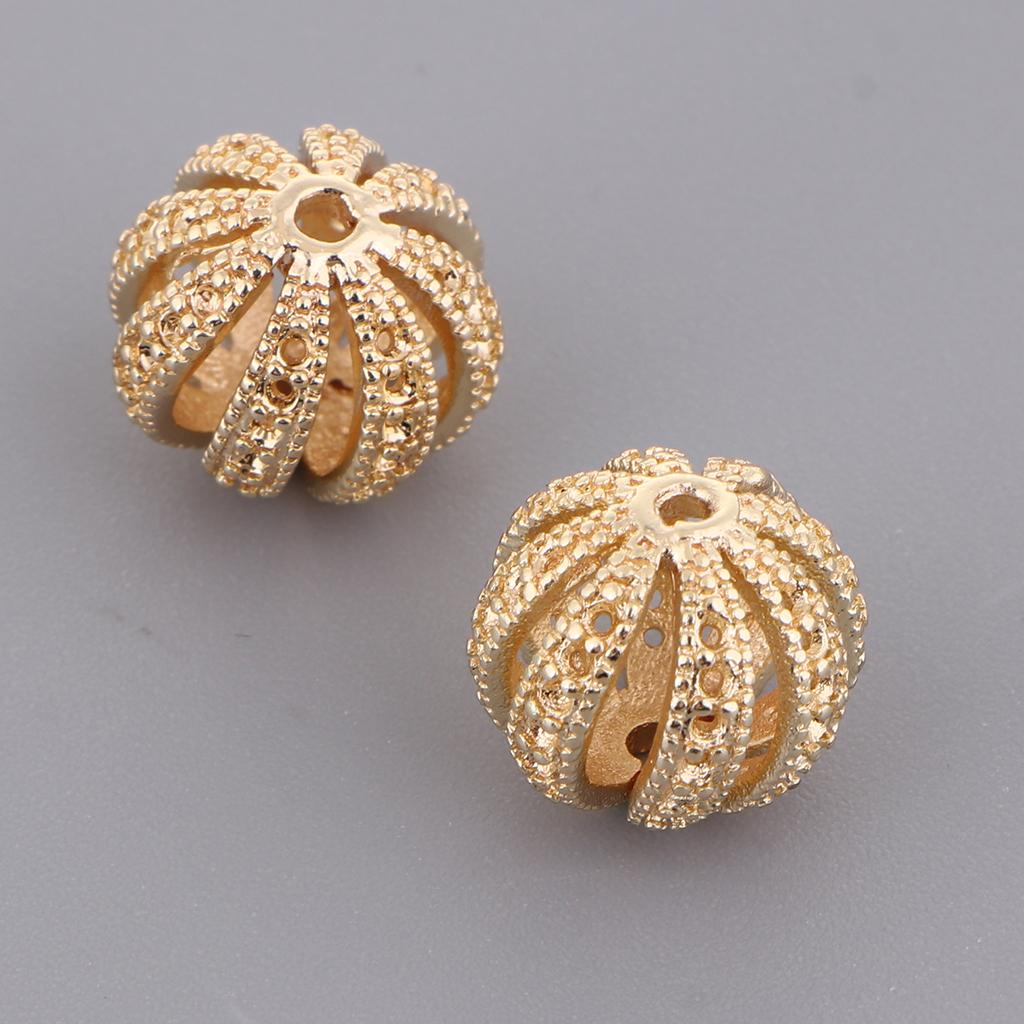 2pcs Gold Plated Hollow Filigree Spacer Loose Beads  12x12mm lantern