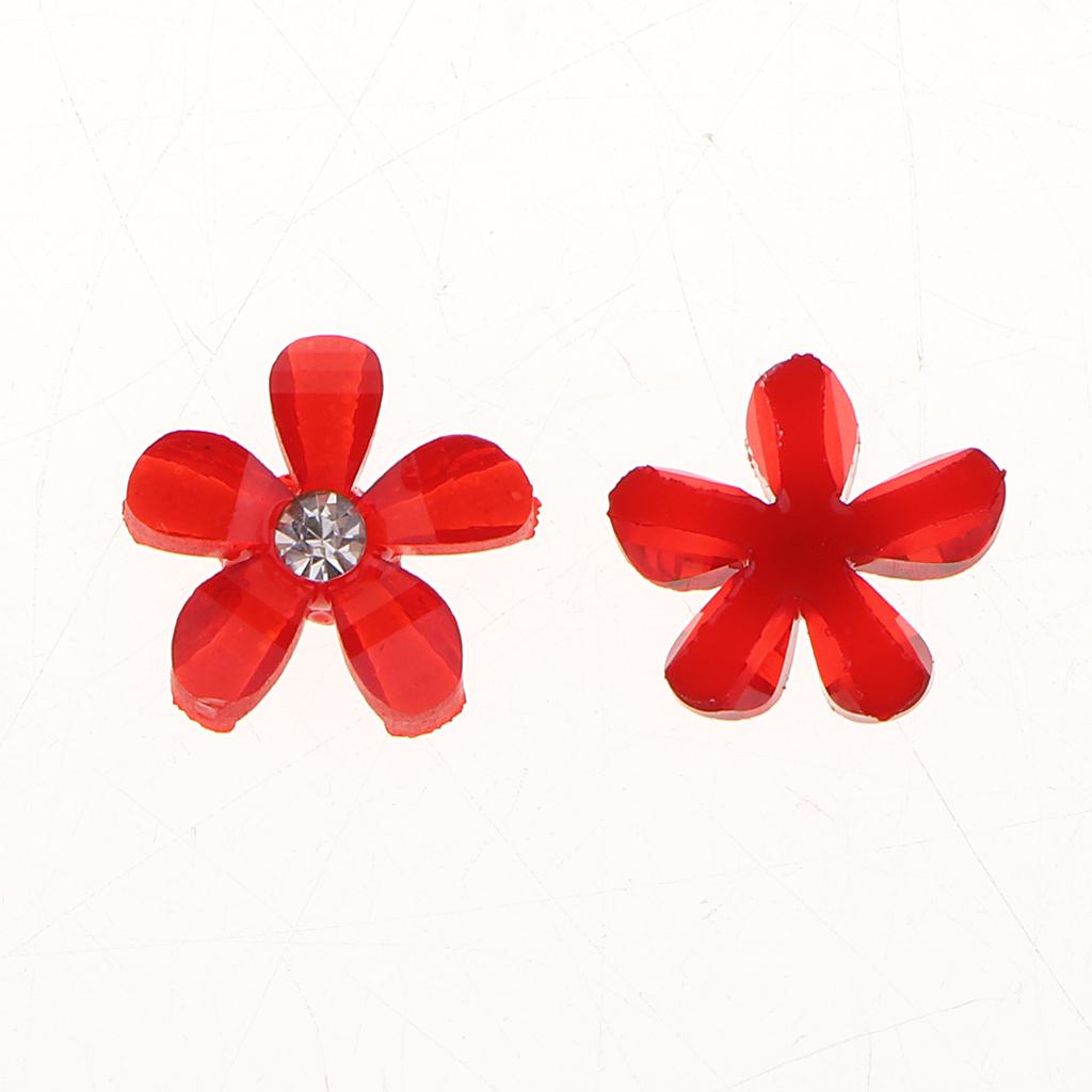 20 Flowers Flatback Button Rhinestone Embellishments for Wedding Red