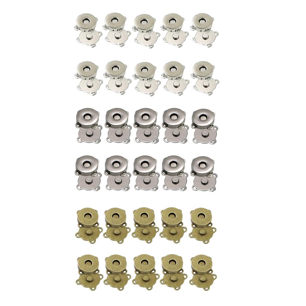 10 Pairs Magnetic Clasps Snaps Buttons DIY Purses Handbag Craft 14mm Silver