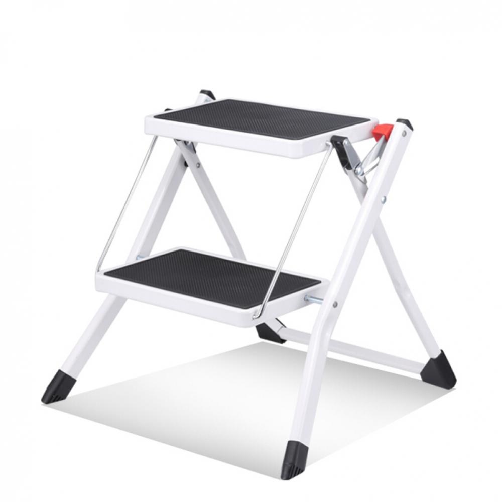 Lightweight 2 Step Household Folding Step Stool with Anti-Slip Pedal White