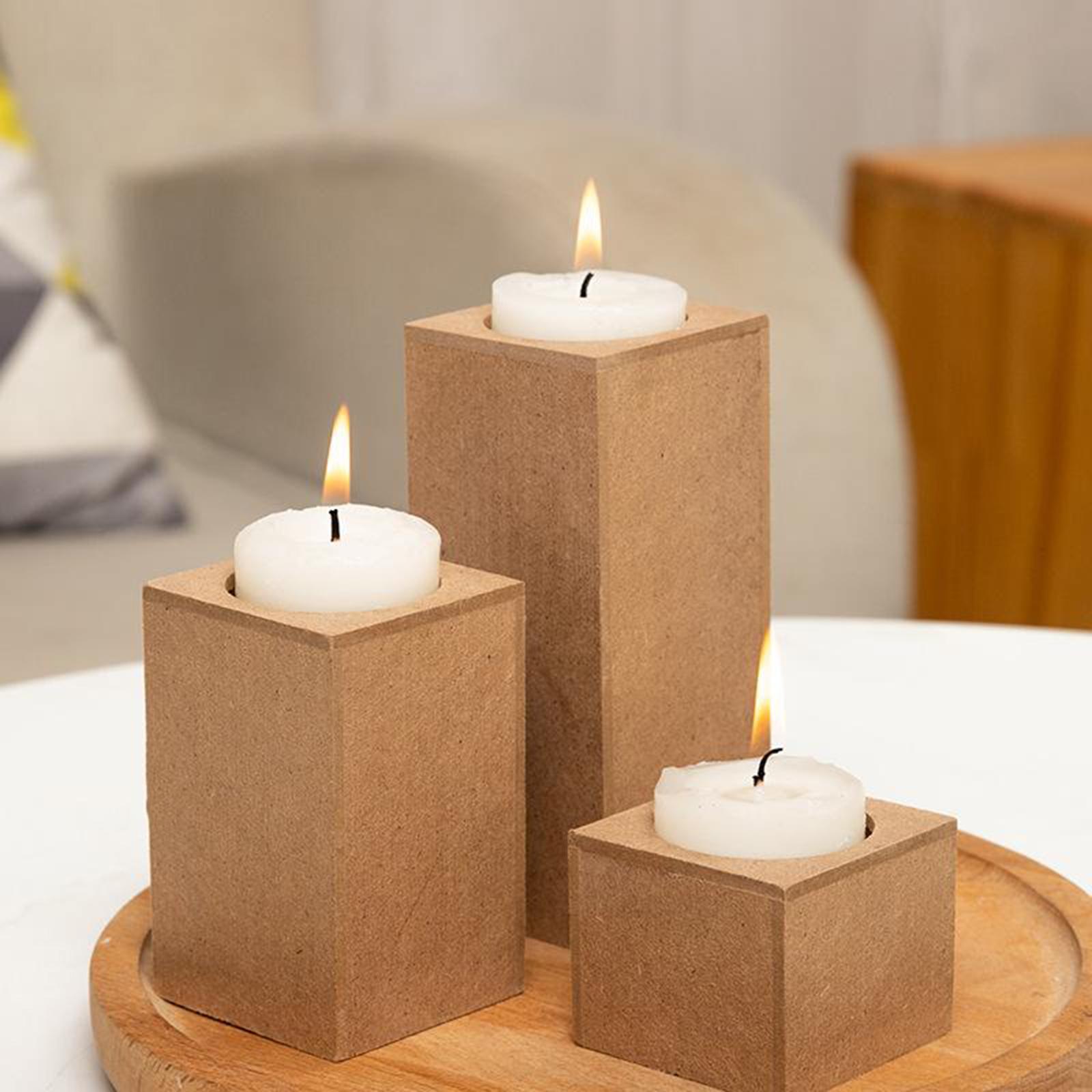 Pack of 3 Wooden Tealight Candle Holder Succulent Planter Round Hole