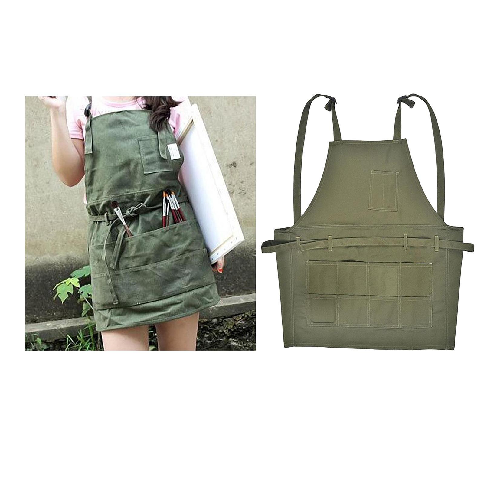 Green Canvas Apron With Pocket for Butcher BBQ Cooking Crafting Artist