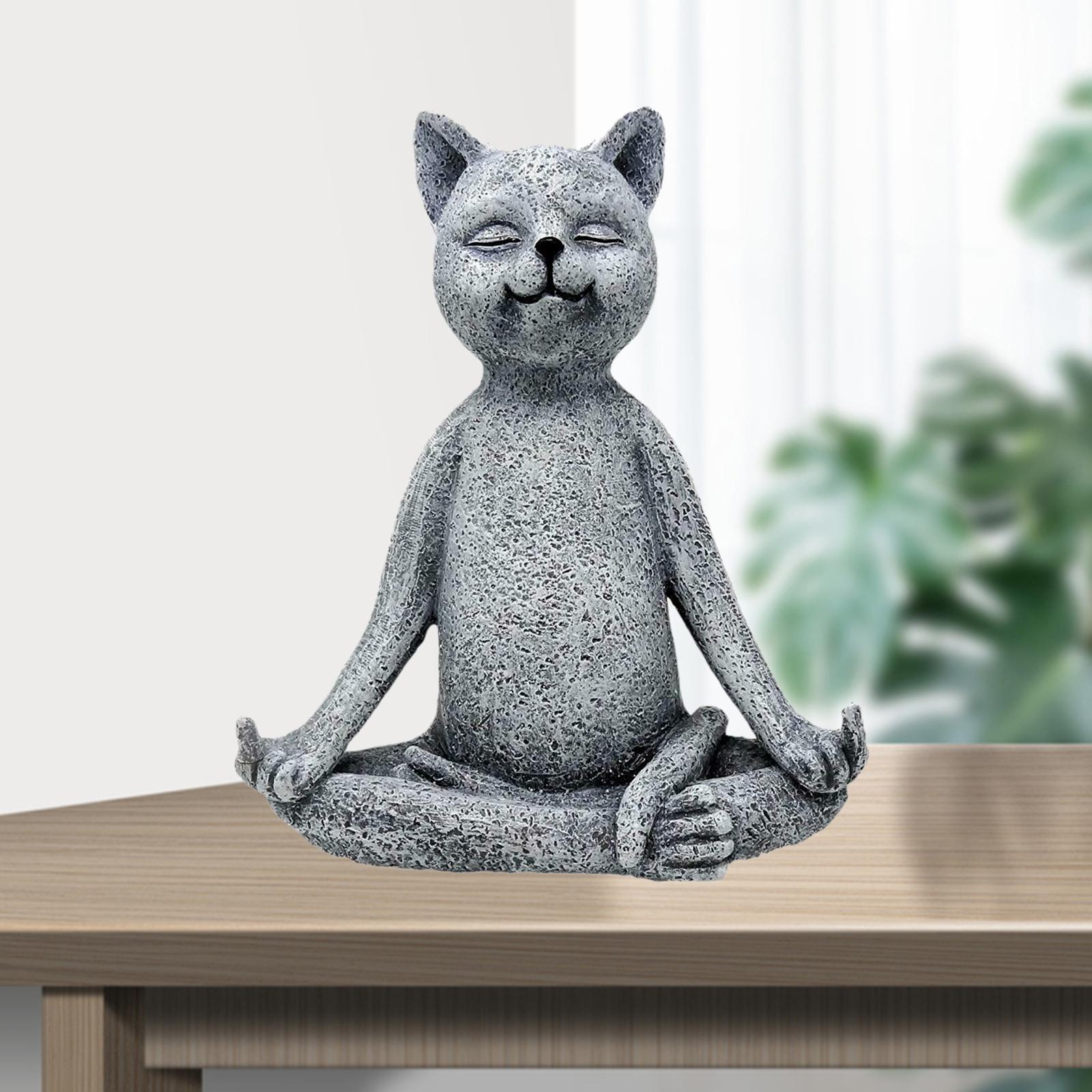 Yoga Pose Statue Meditating Animal Sculpture Garden Figurine Cat 9.3x12cm