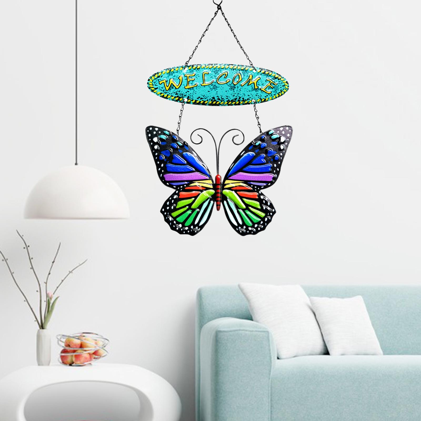 Metal Butterfly Wall Art with Welcome Sign Multi-Use Kitchen Blue