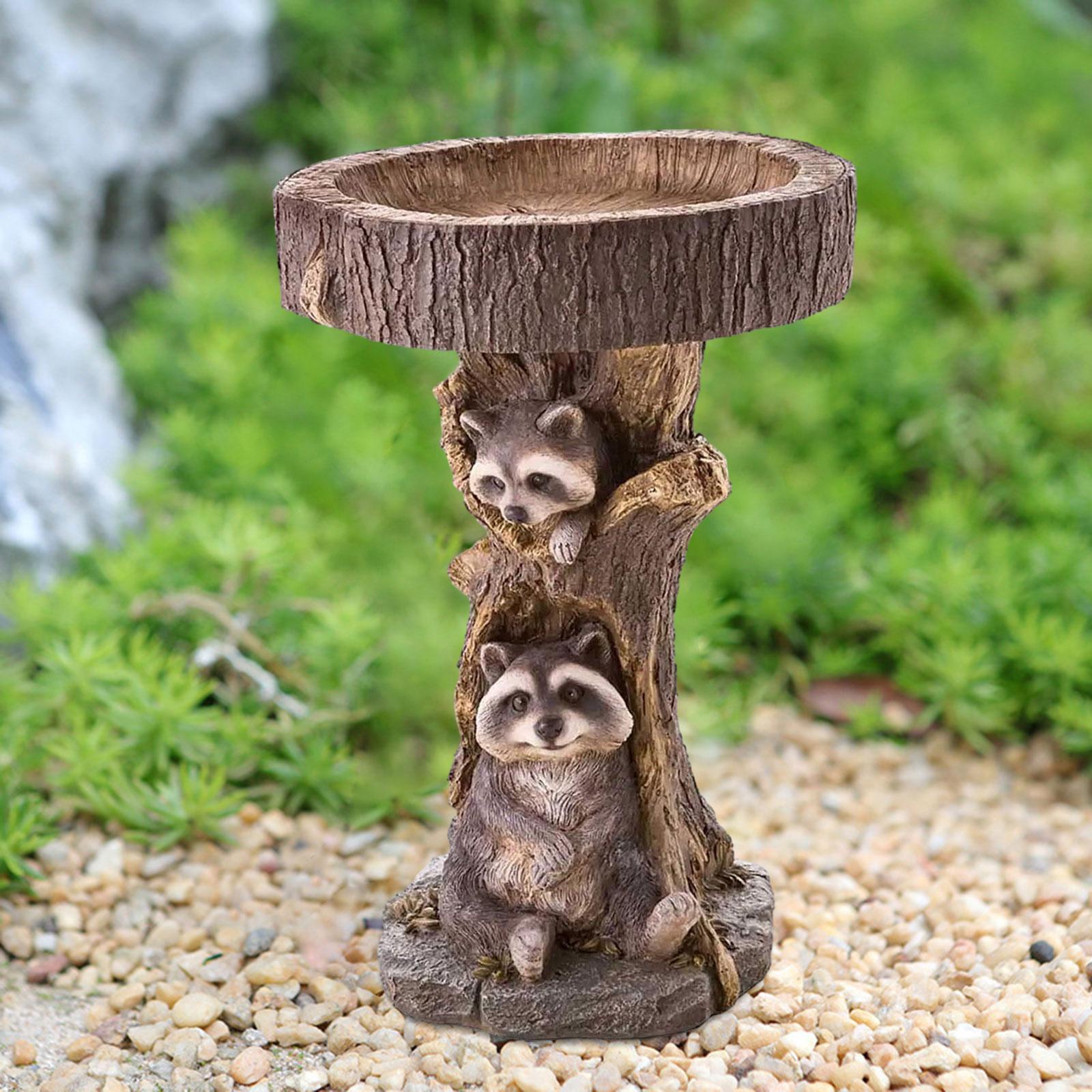 Garden Bird Bath Bowl Raccoon Statue Figurine Park Housewarming Resin Feeder