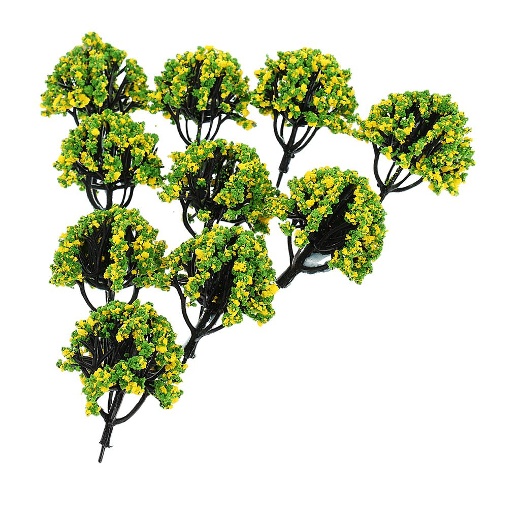 2x10 Pieces Railroad Scenery Landscape Model Trees with Flowers Yellow Green