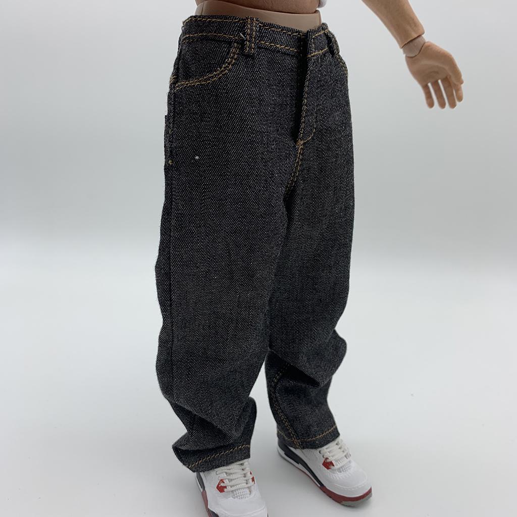 1/6 Pants Trousers Clothes Fits 12 inch Action Figure Jeans - Black