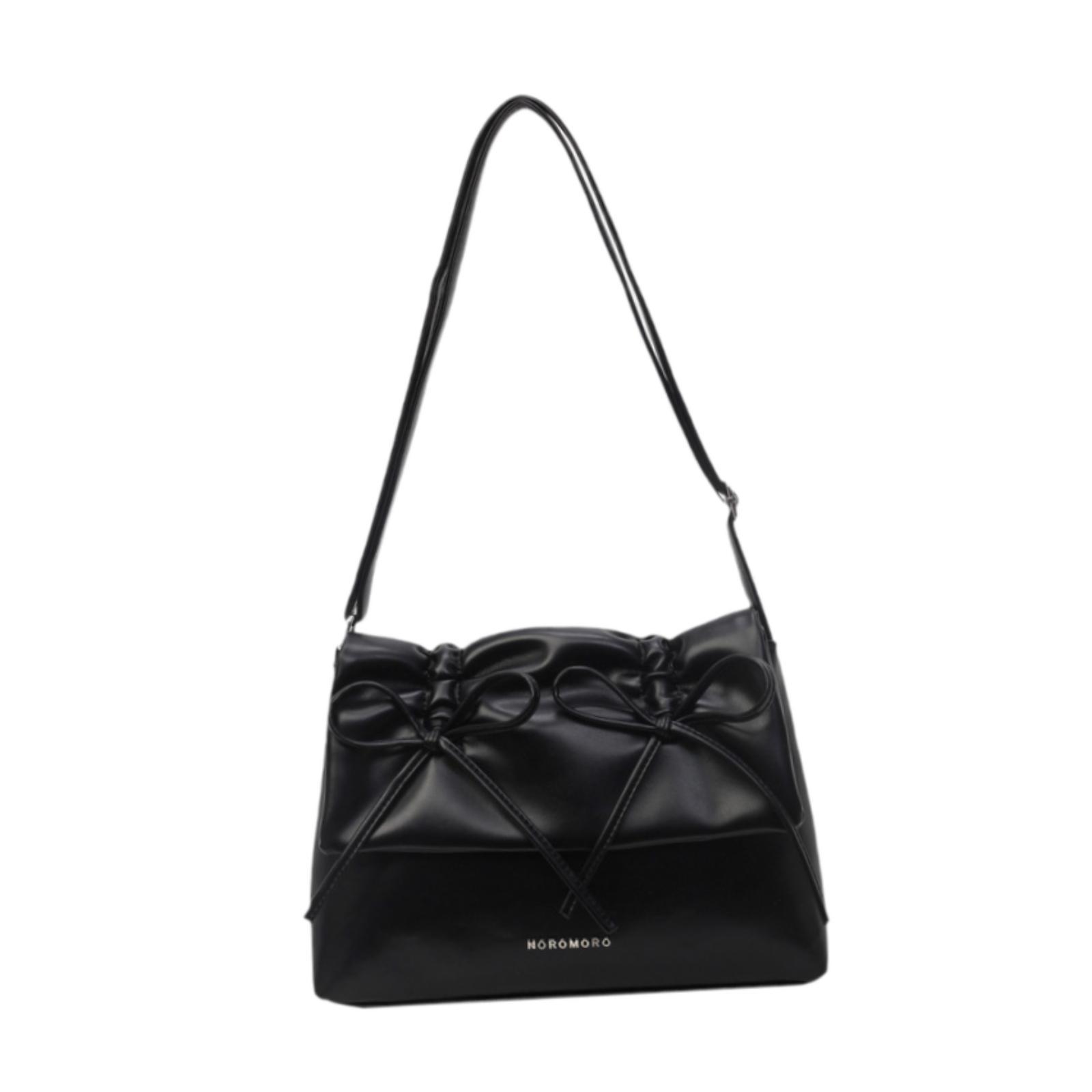 Women Underarm Bag with Bowknot Decor Elegant Medium Size Purse Shoulder Bag Black