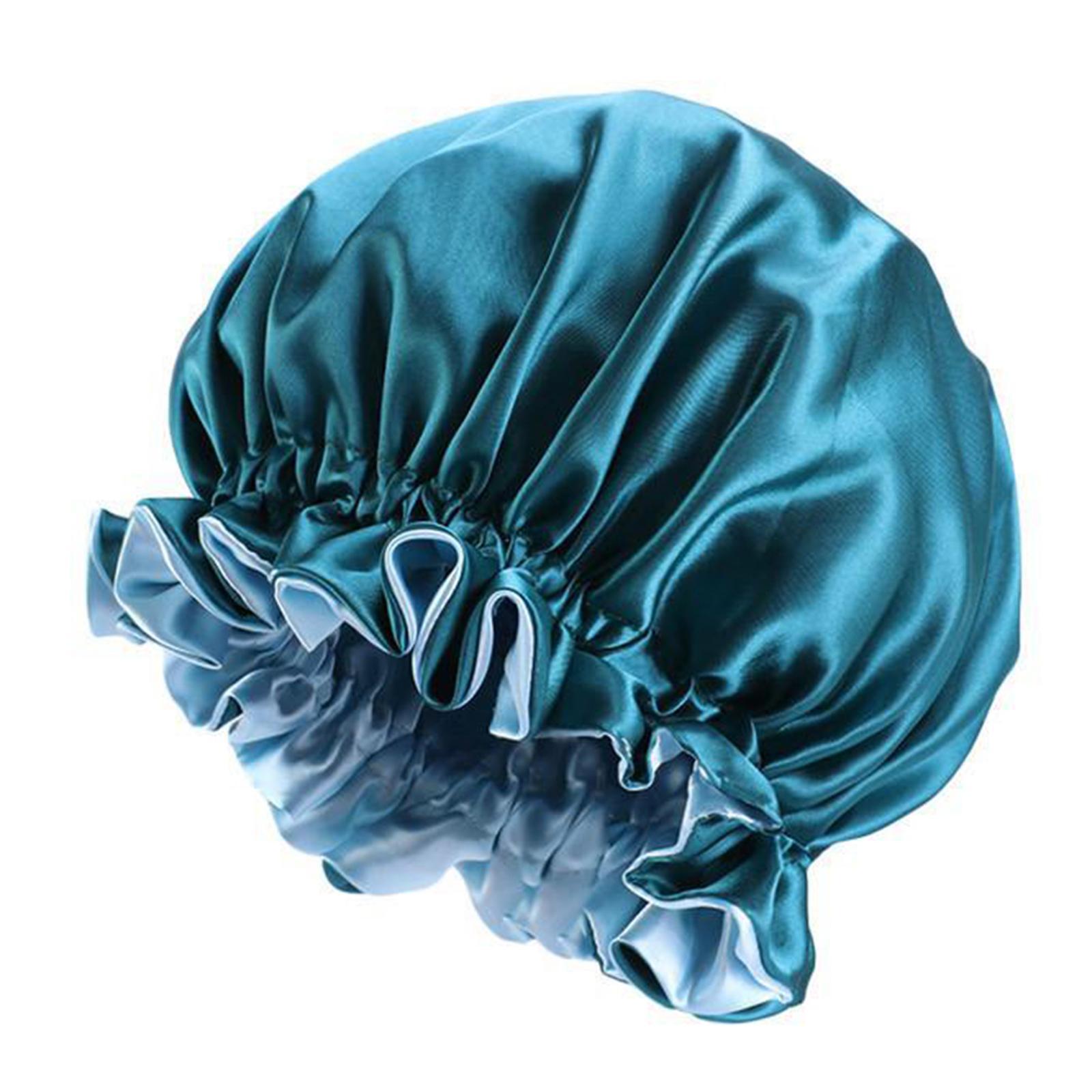 Satin Bonnet Sleep Bonnet Cap Double Layer Sleeping Hair Bonnet Blue