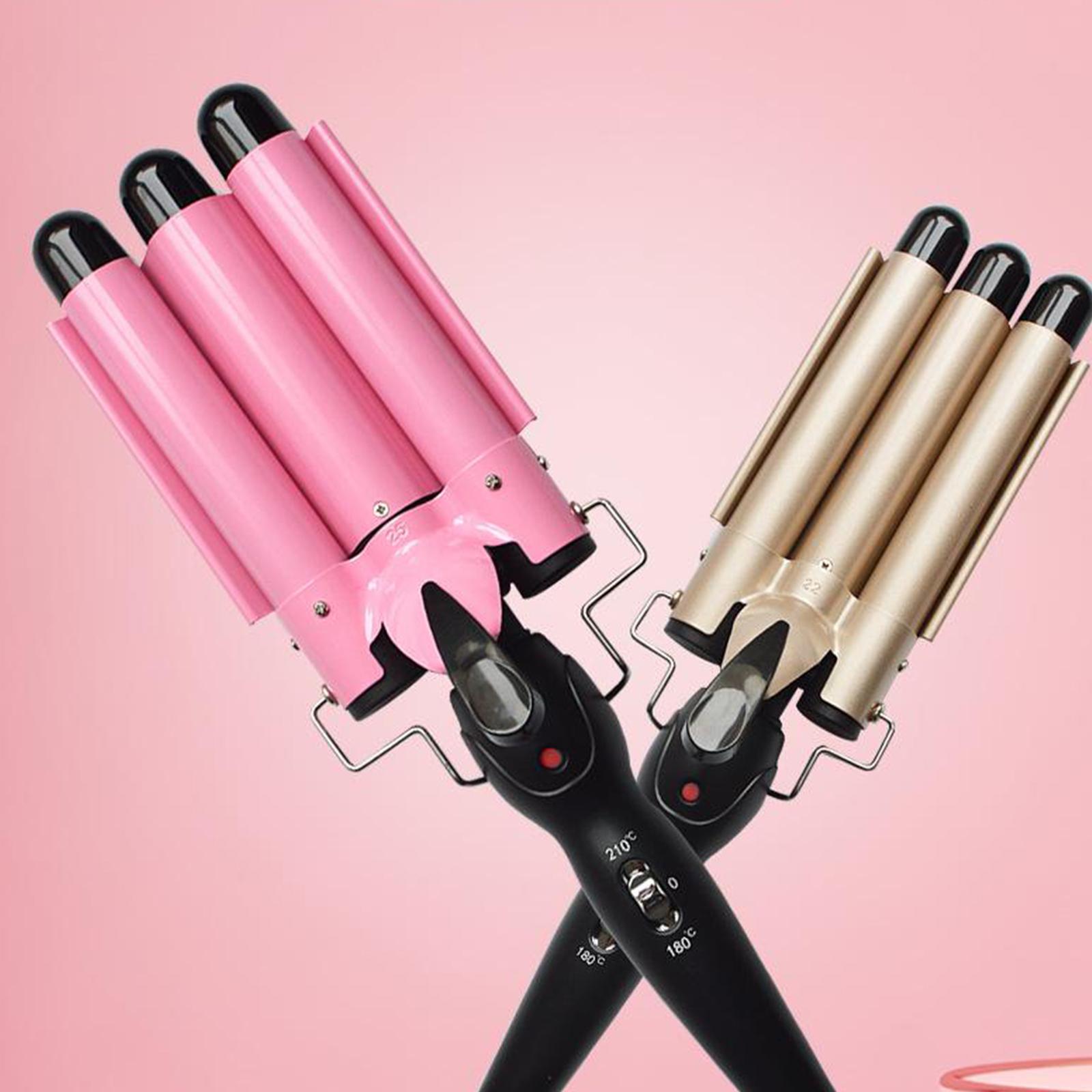 Electric Hair Waver Hair Curler 3 Barrel 2 Speed Temp Control Pink