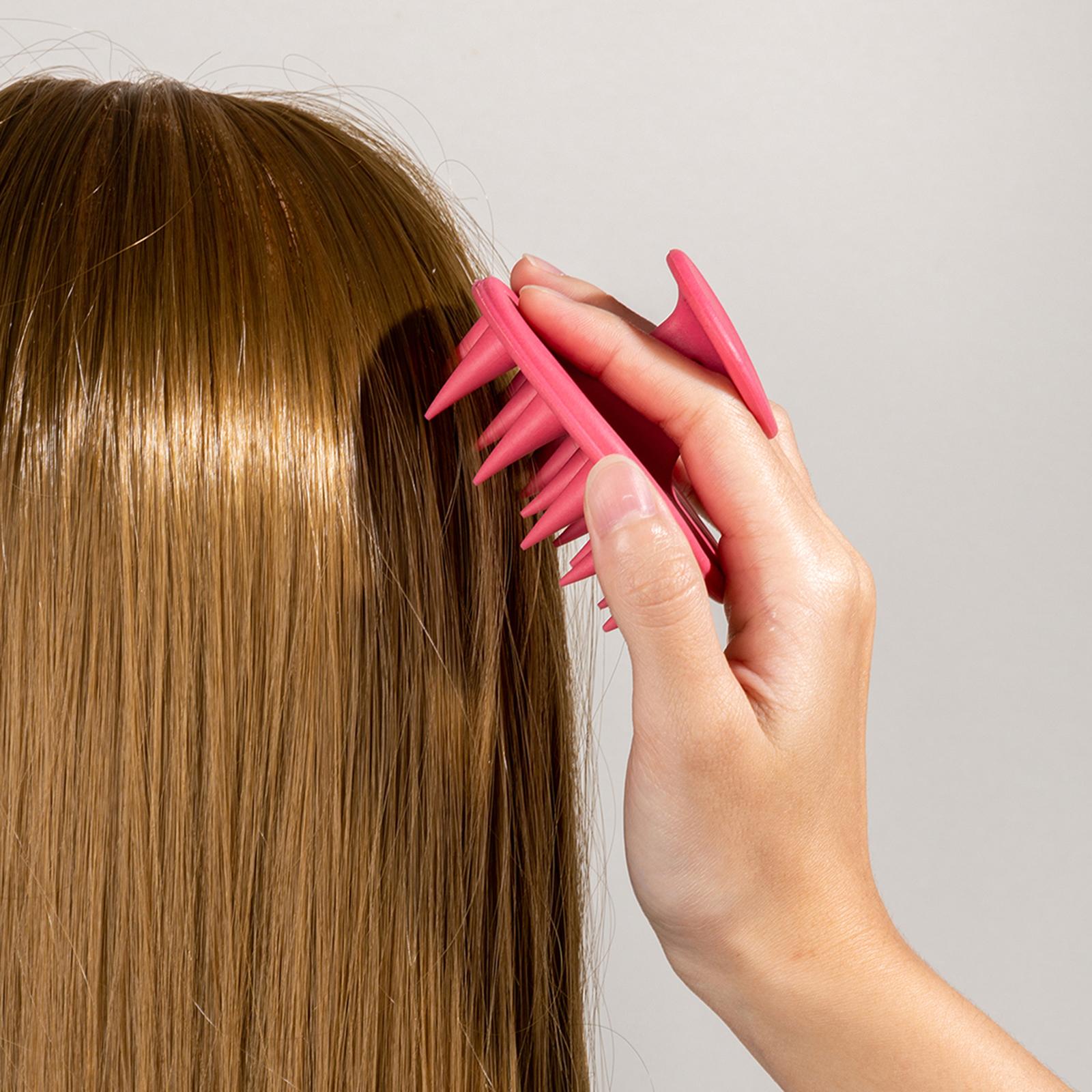 Silicone Hair Shampoo Brush Scrubber Shower Hair Brush Hair Cleaning Tool Pink