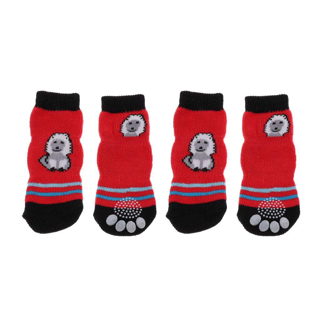 Pet Puppy Dog Socks Cotton Anti Slip Warm Sock Dog Skid Shoes 4Pcs/Set