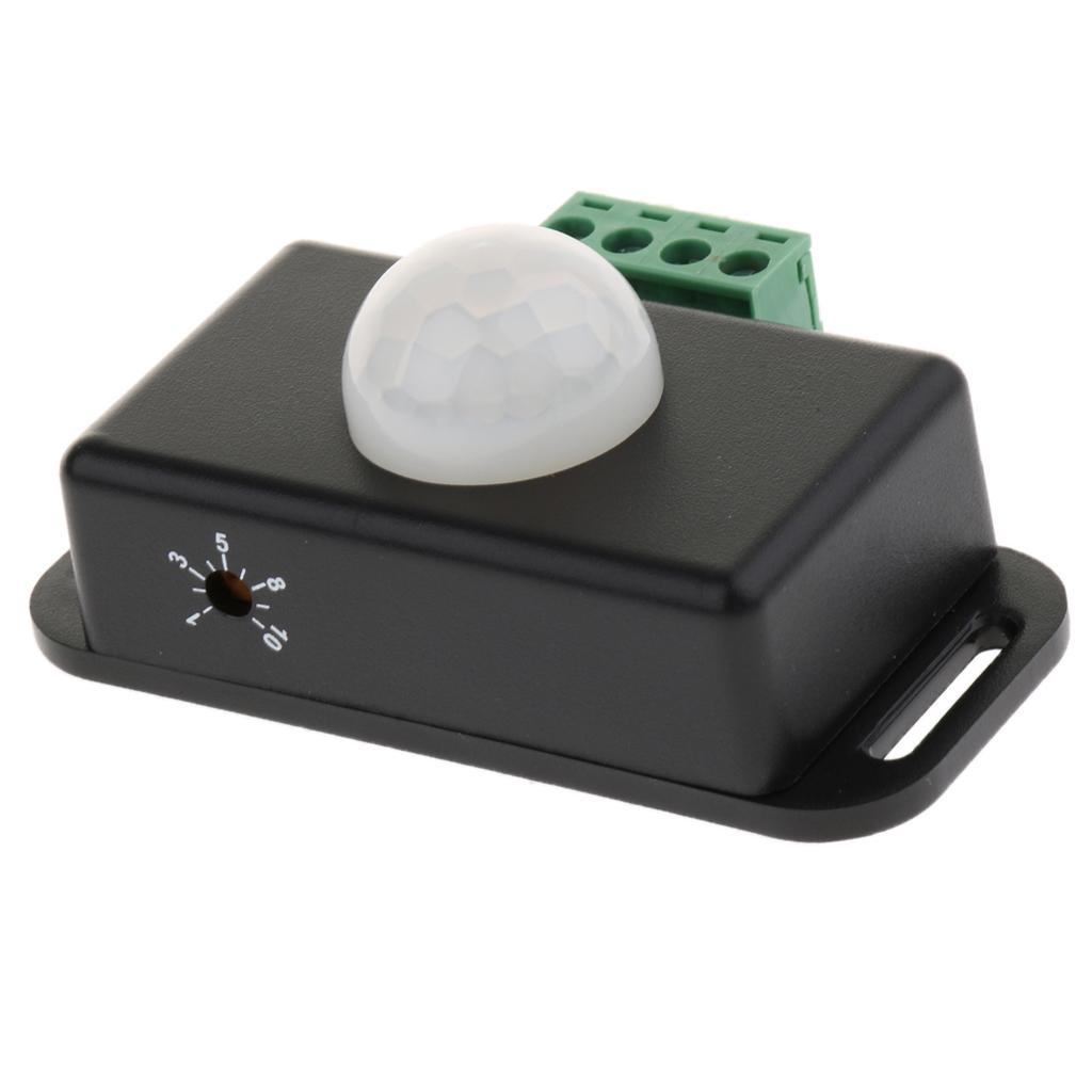 12V - 24V 8A Black Adjust PIR Motion Sensor Switch IR Light Controller