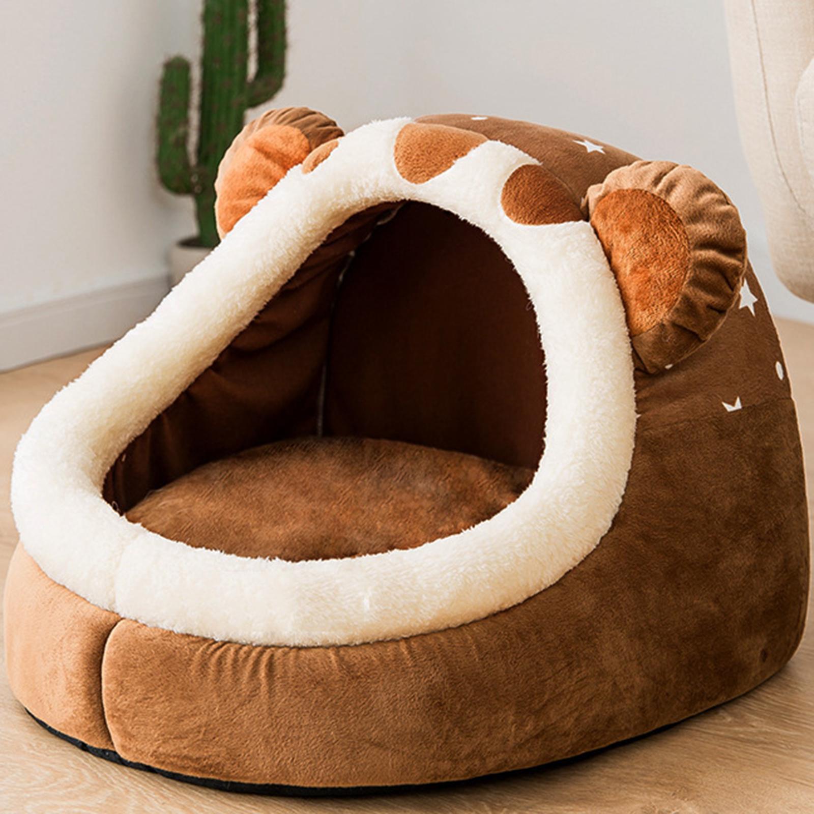 Cute Pet Bed Cat Dog Nest Bed Kennel Warm Comfortable for Kitten Sleeping Brown S