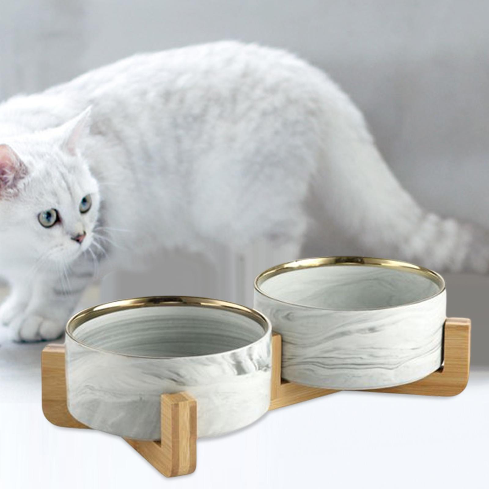 Ceramic Dog Bowl Wood Stand Cat and Dog Feeding Supplies
